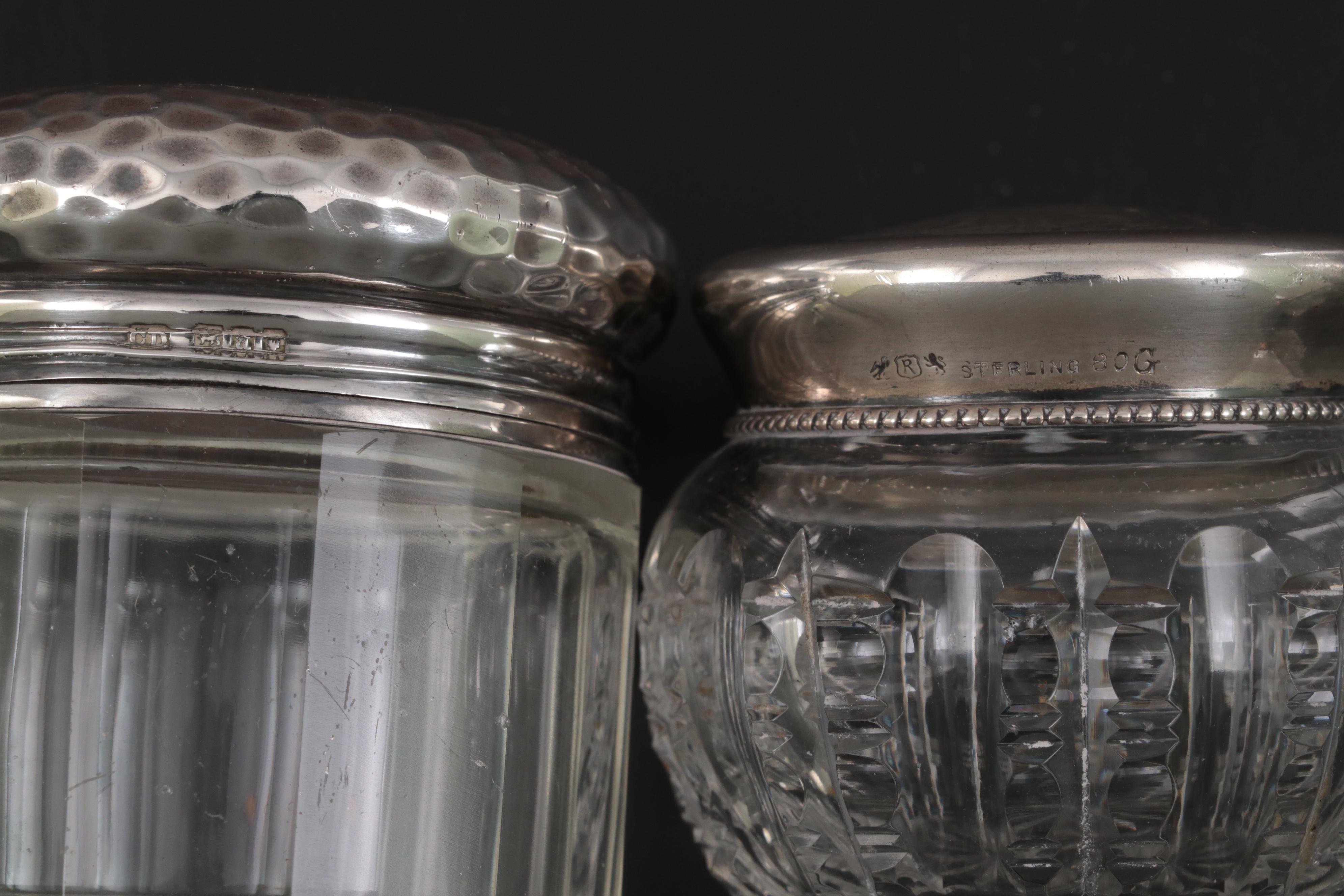 English and American Sterling Silver and Glass Vanity Jar Collection