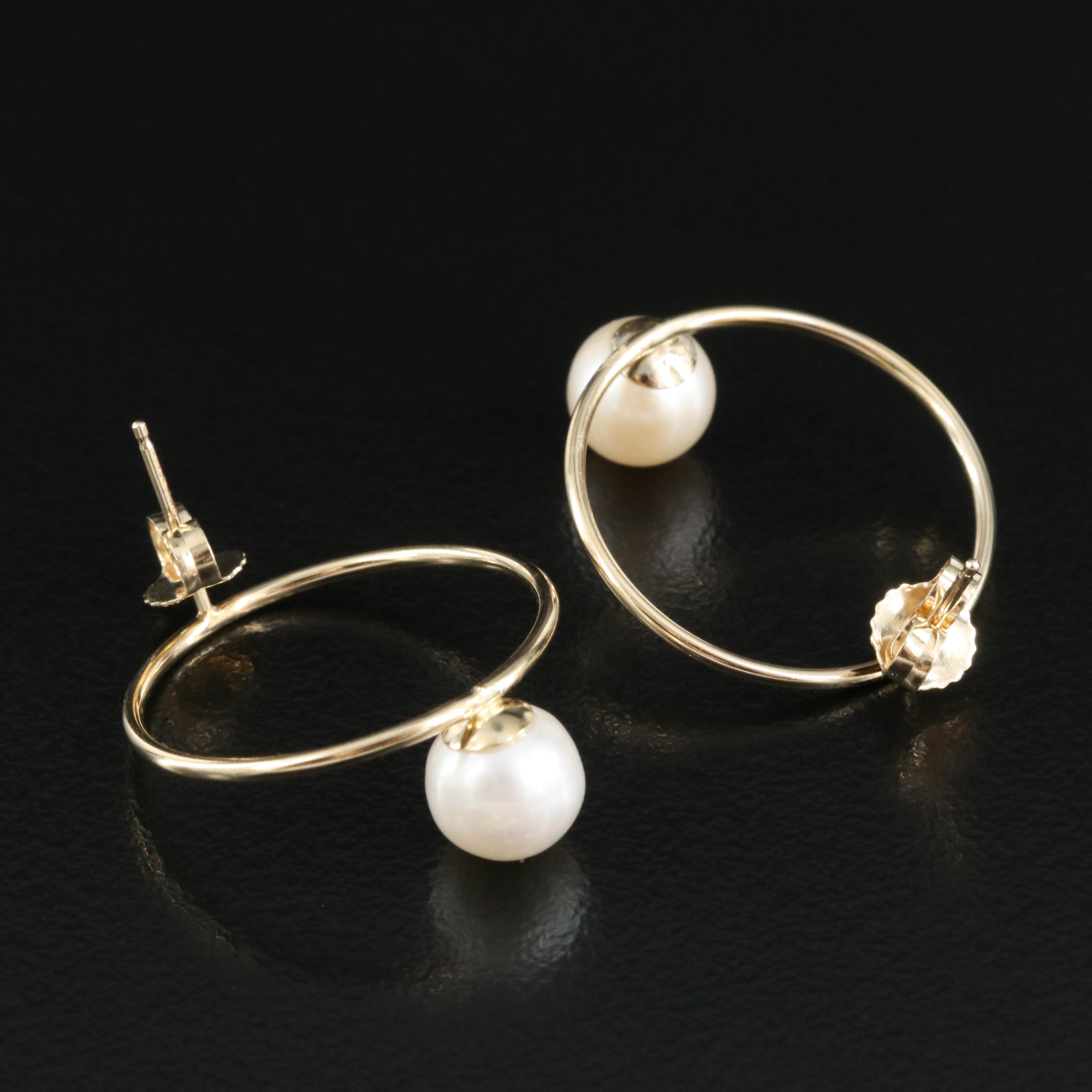 14K Pearl Circle Earrings