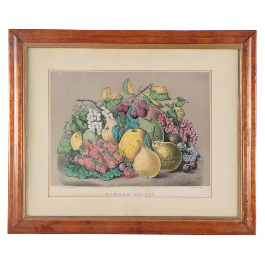 Currier & Ives Hand-Colored Lithograph "Summer Fruits," Circa 1861