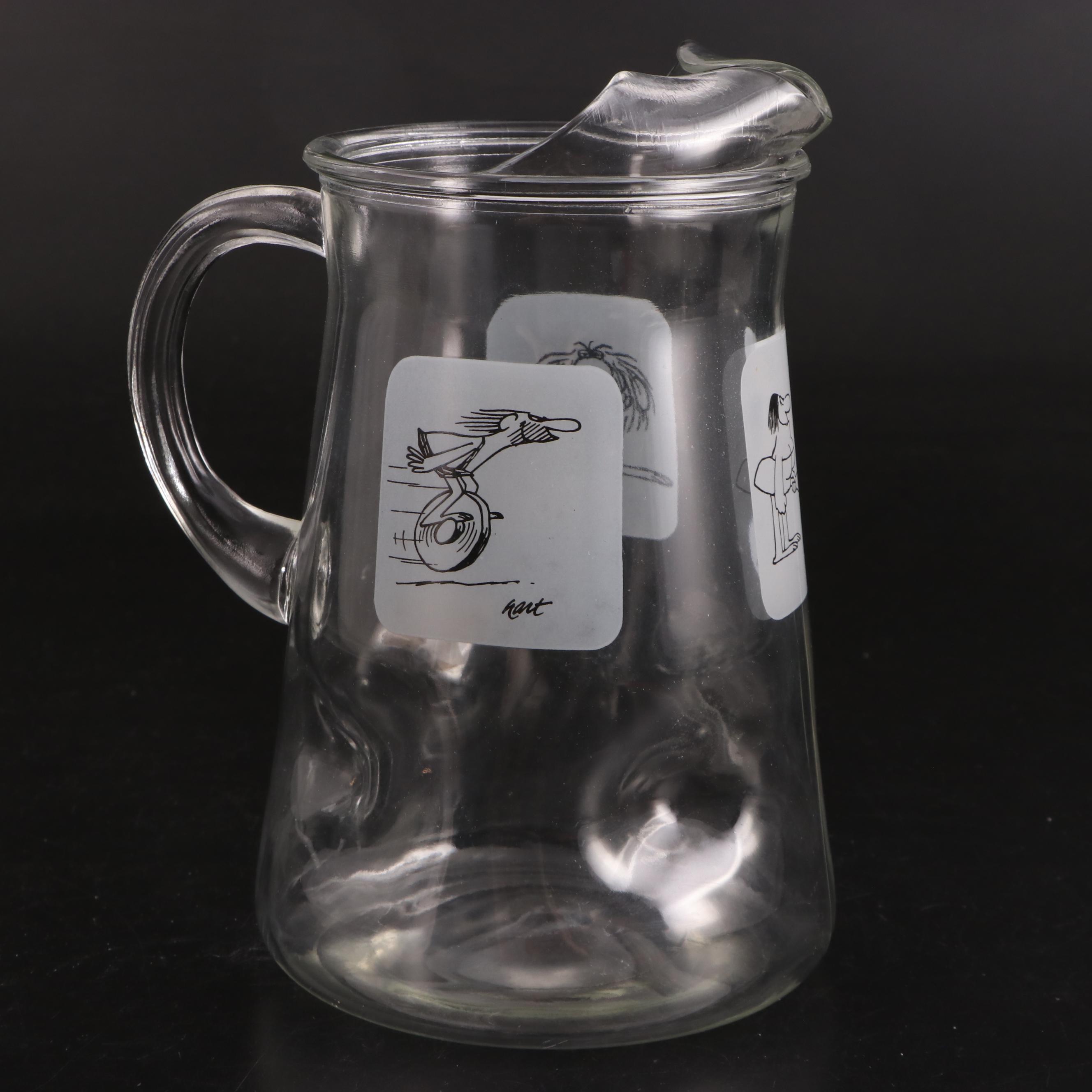 Johnny Hart BC Dimpled Glass Pitcher and Tumblers