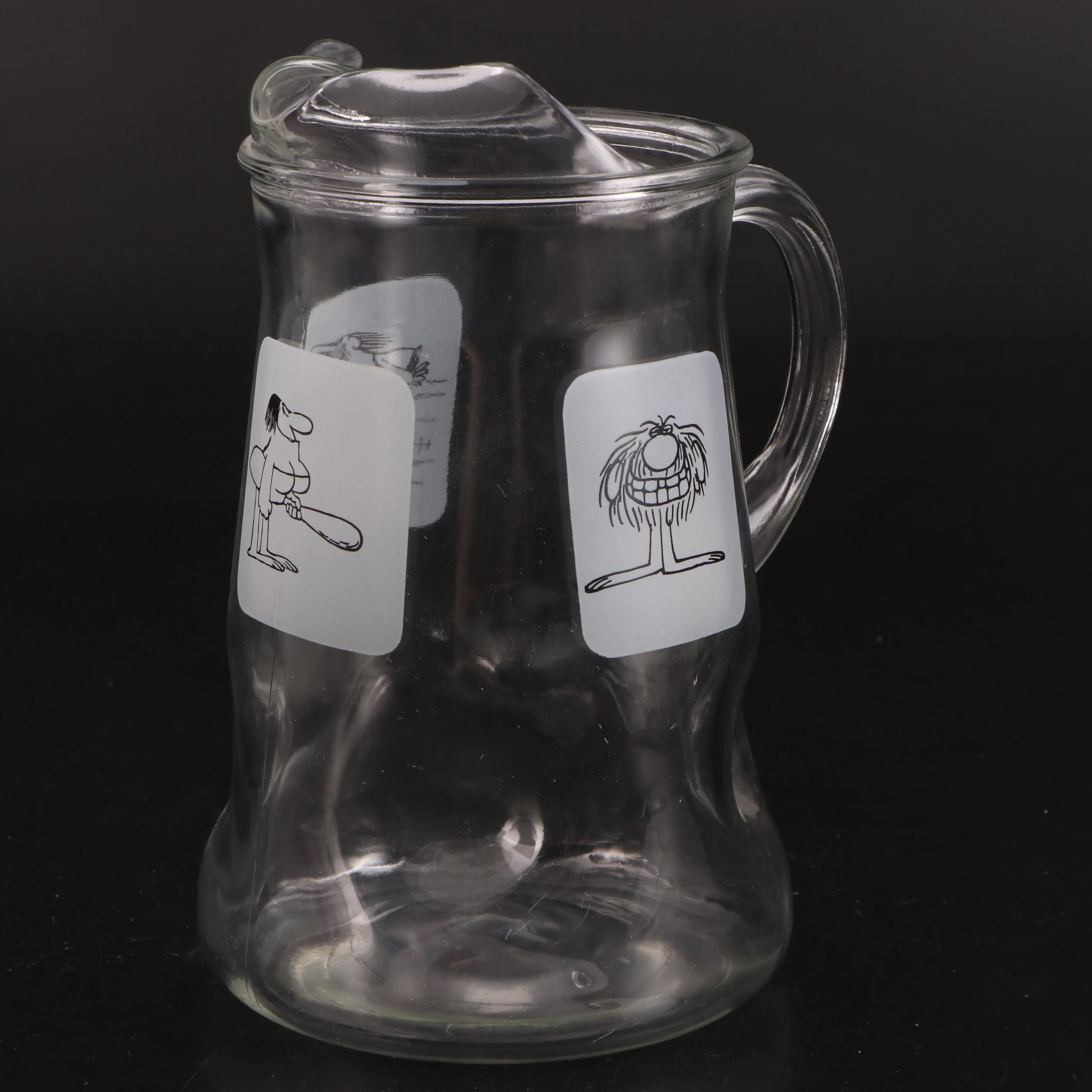 Johnny Hart BC Dimpled Glass Pitcher and Tumblers