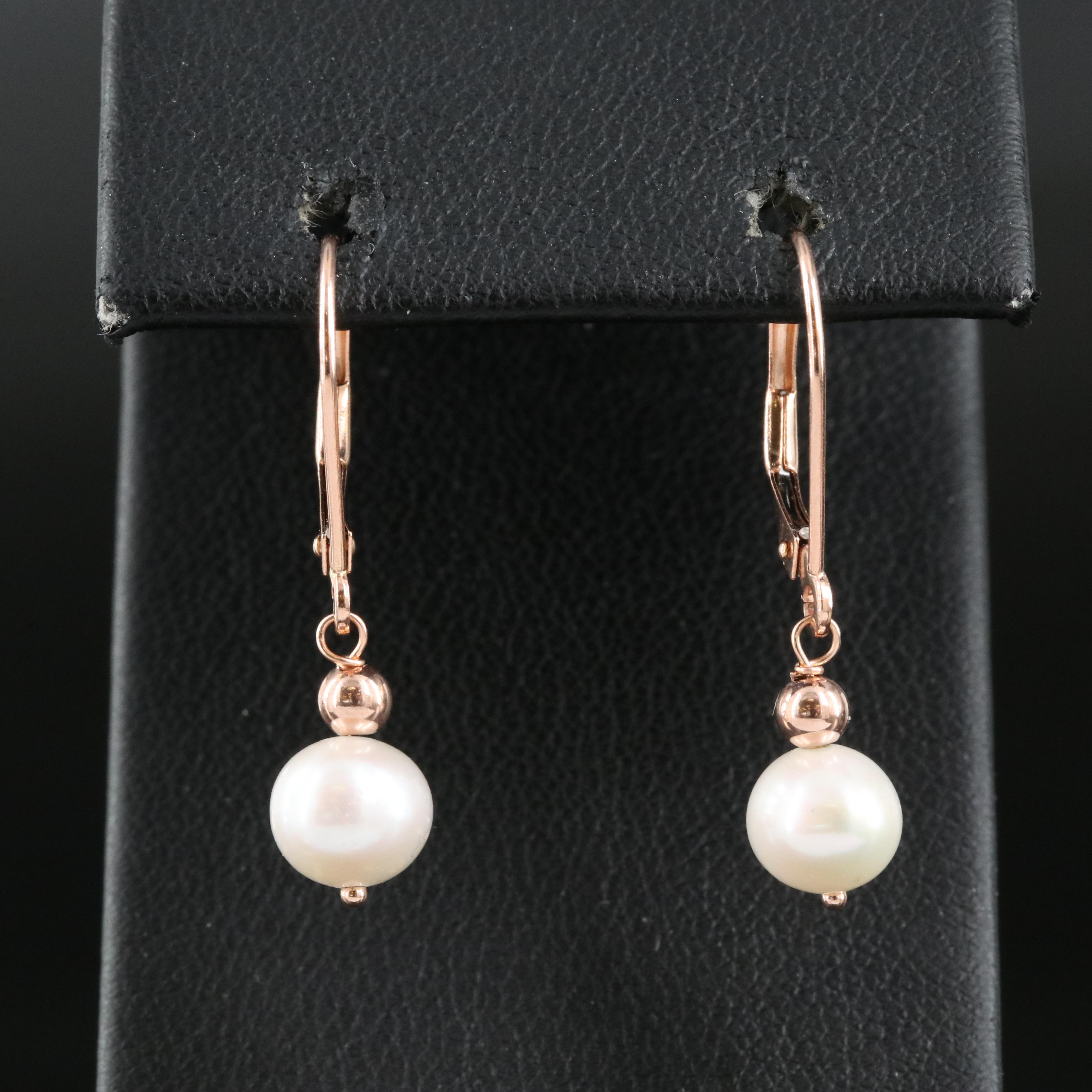 14K Rose Gold Pearl Earrings