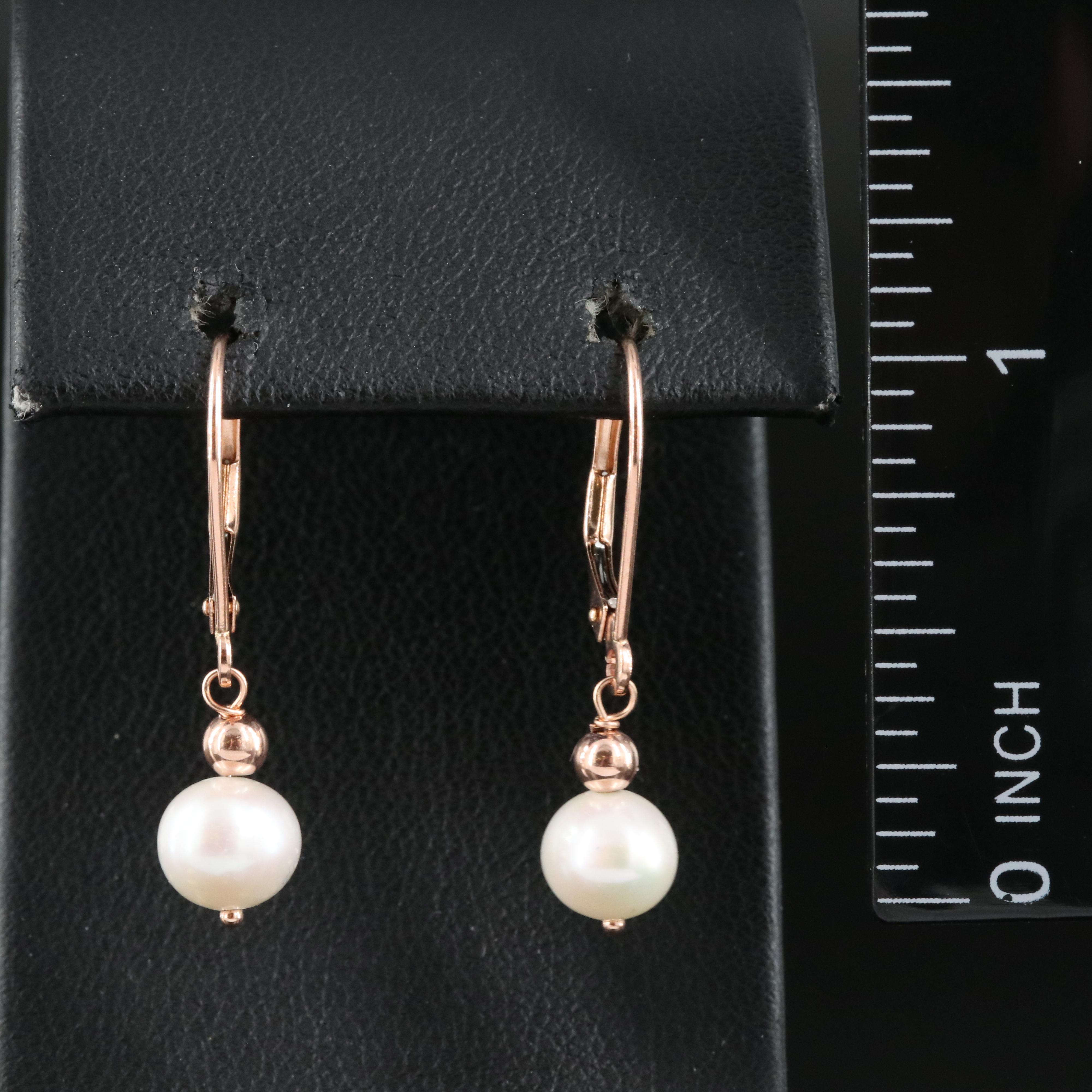 14K Rose Gold Pearl Earrings