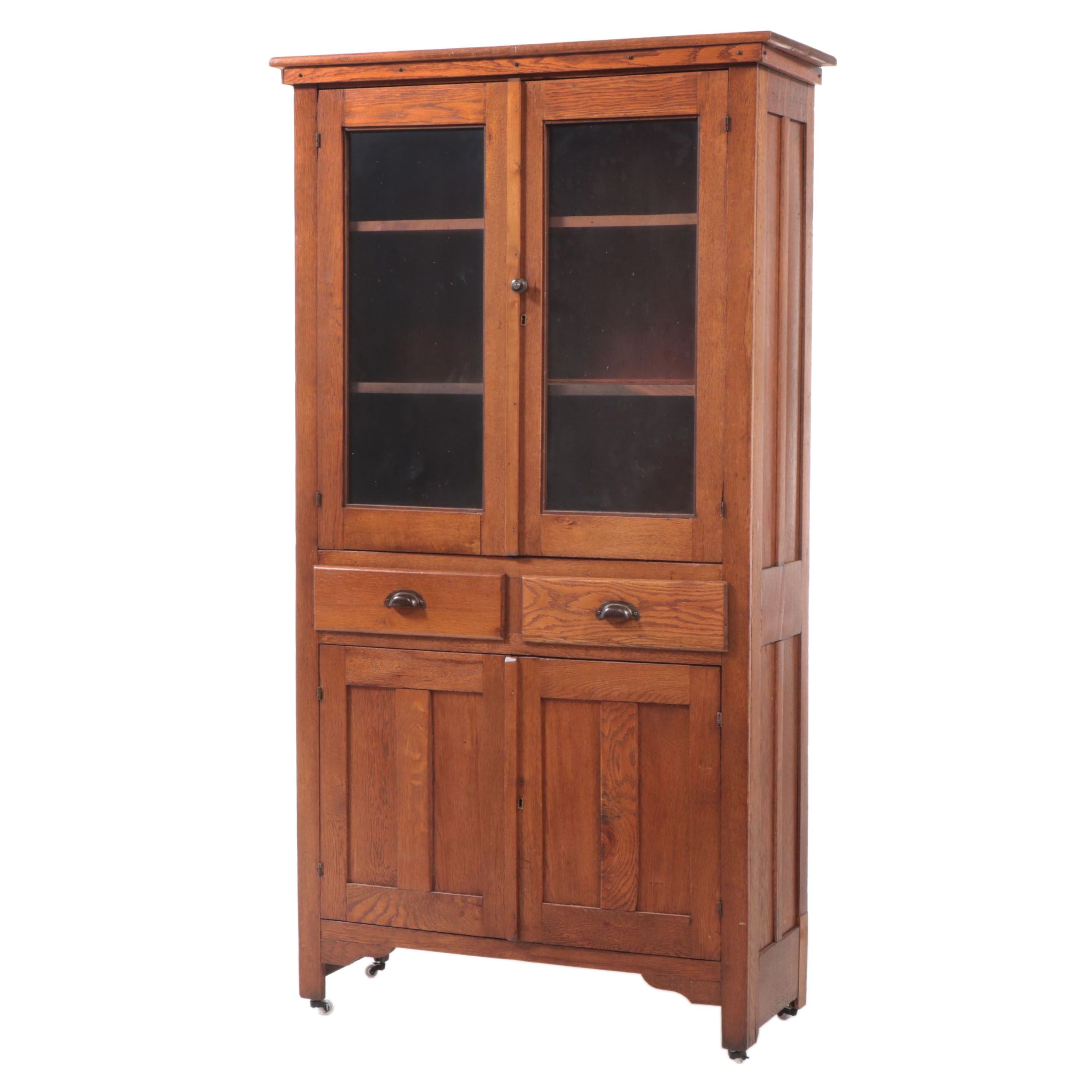 American Primitive Oak China Cupboard, Late 19th/Early 20th Century