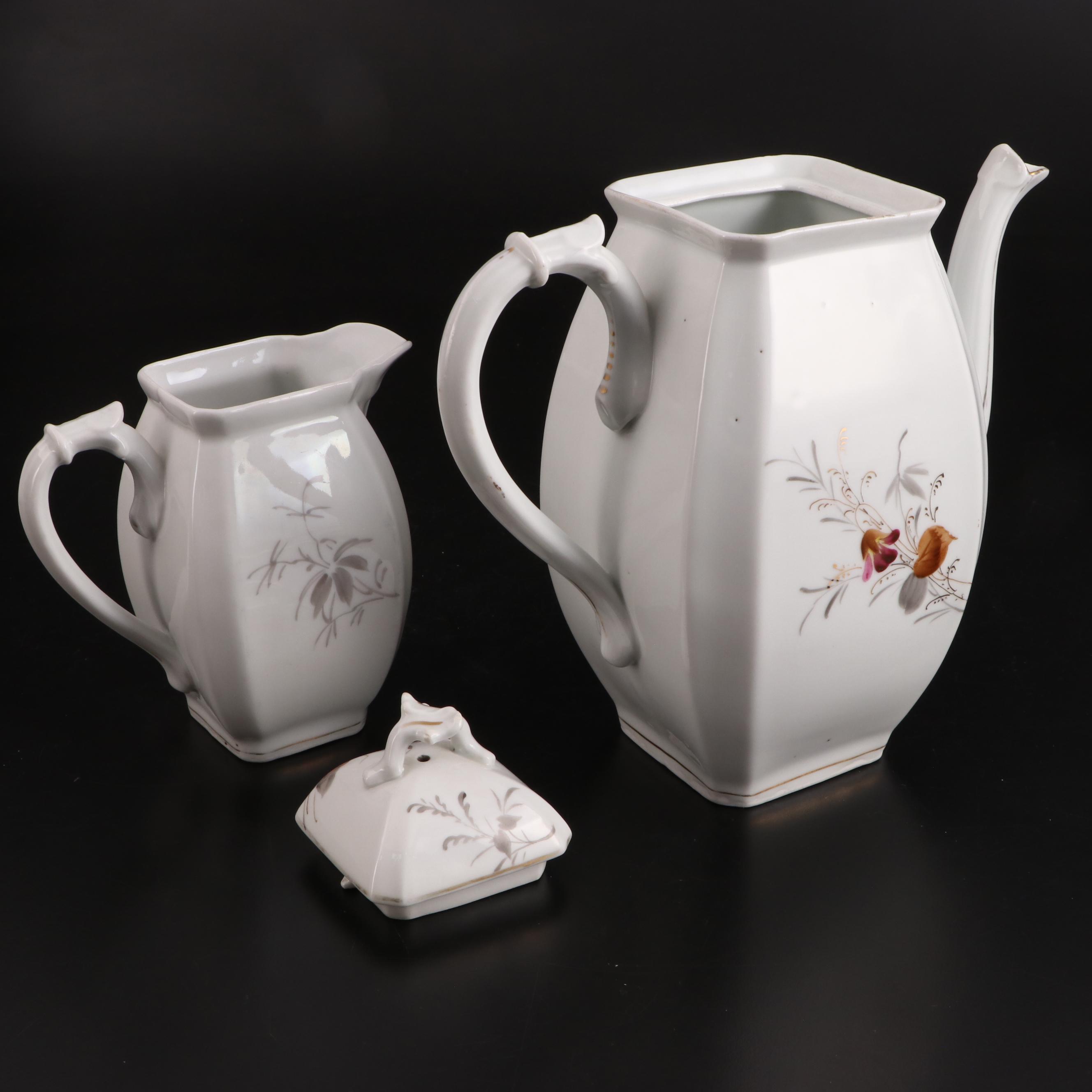 Portmeirion "Botanic Garden" Hurricane Lamp with Hand-Painted Coffee Set