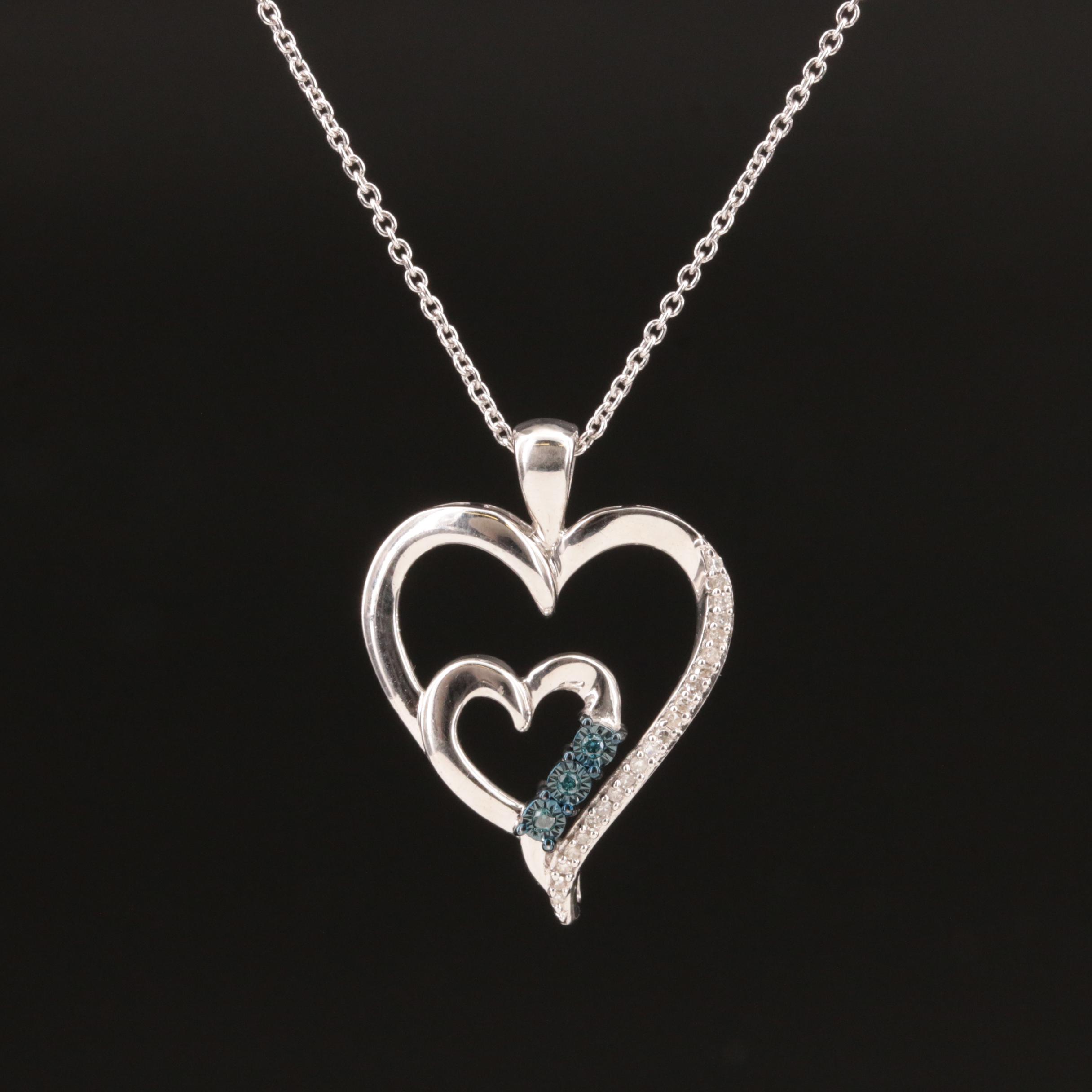 Sterling Diamond Heart Pendant Necklace