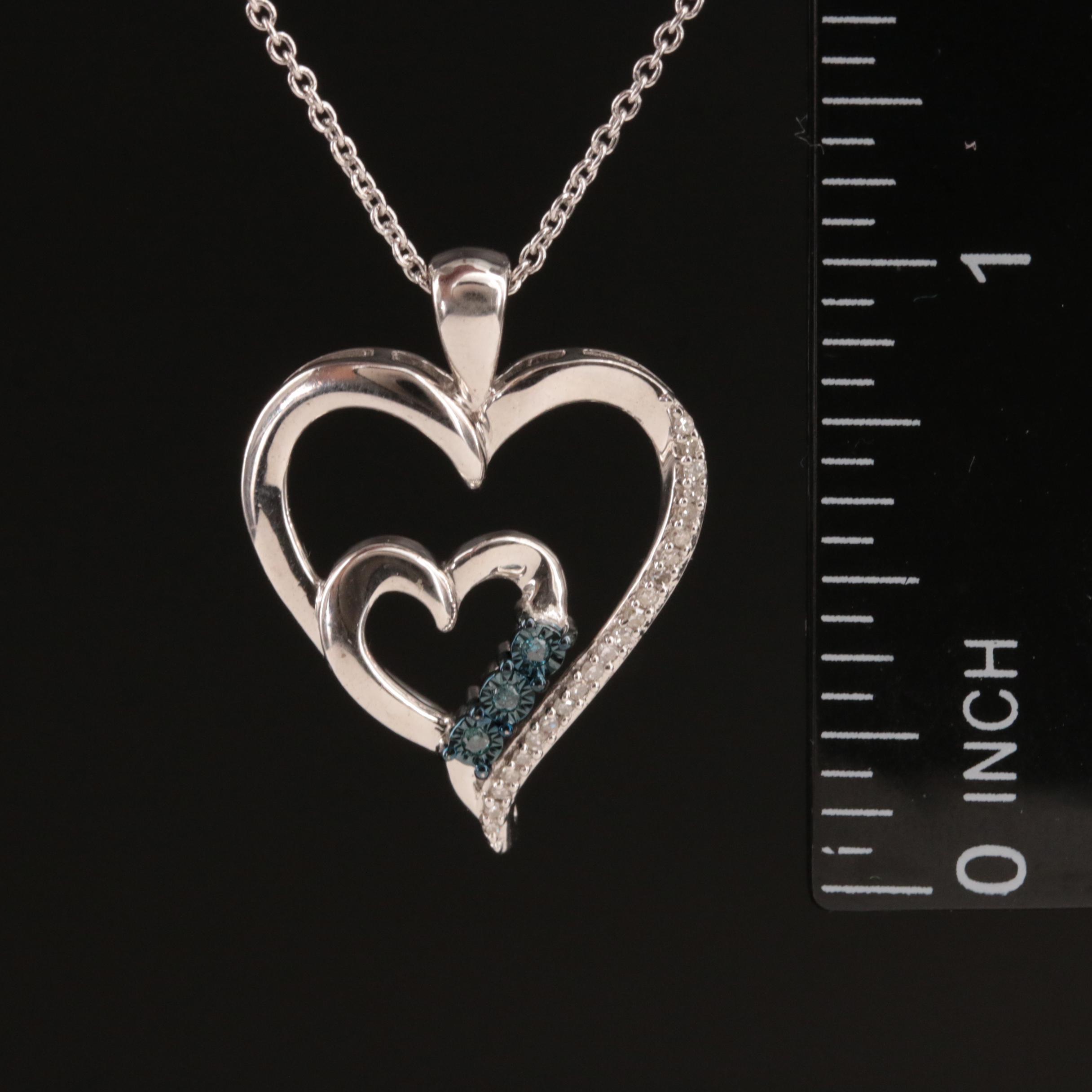 Sterling Diamond Heart Pendant Necklace