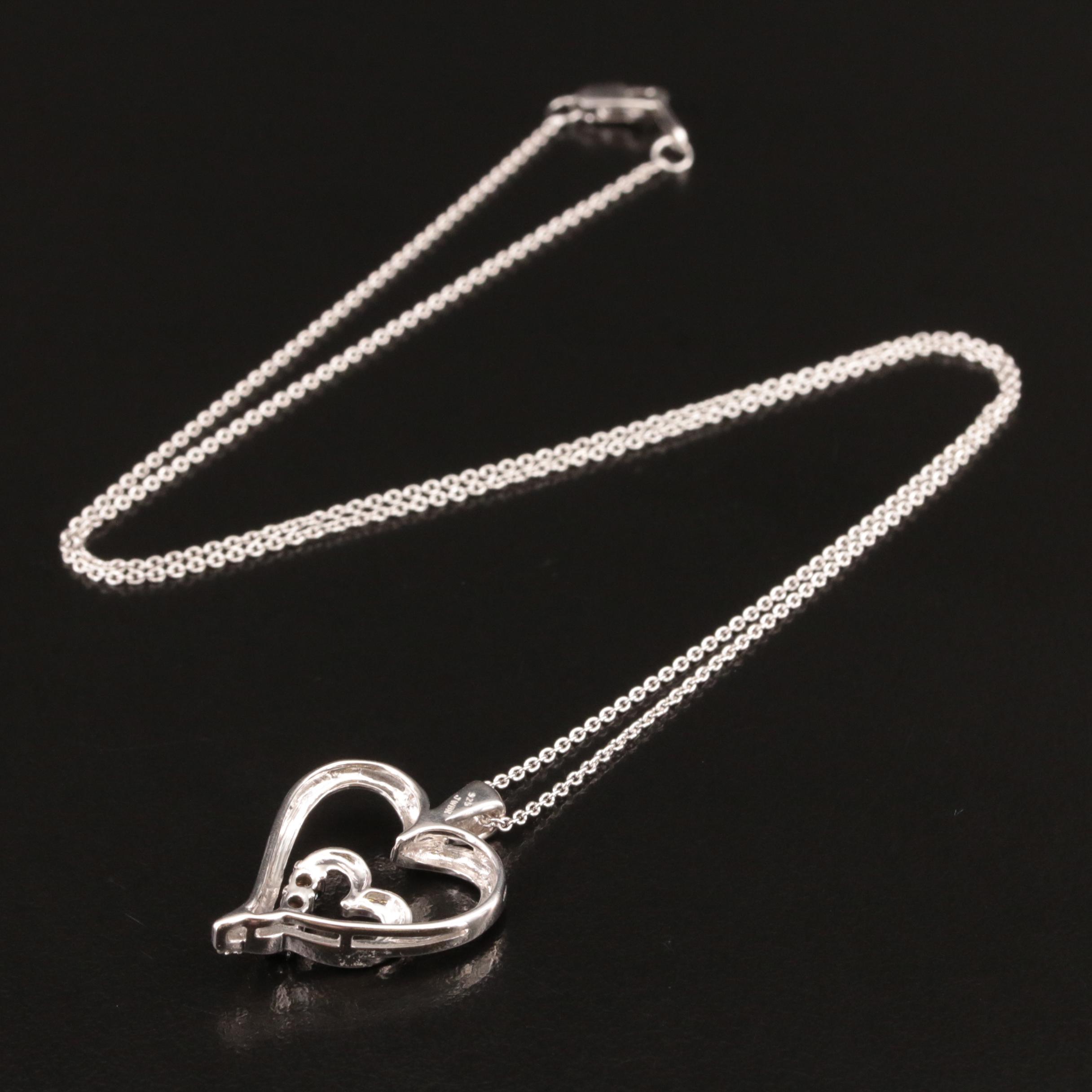 Sterling Diamond Heart Pendant Necklace