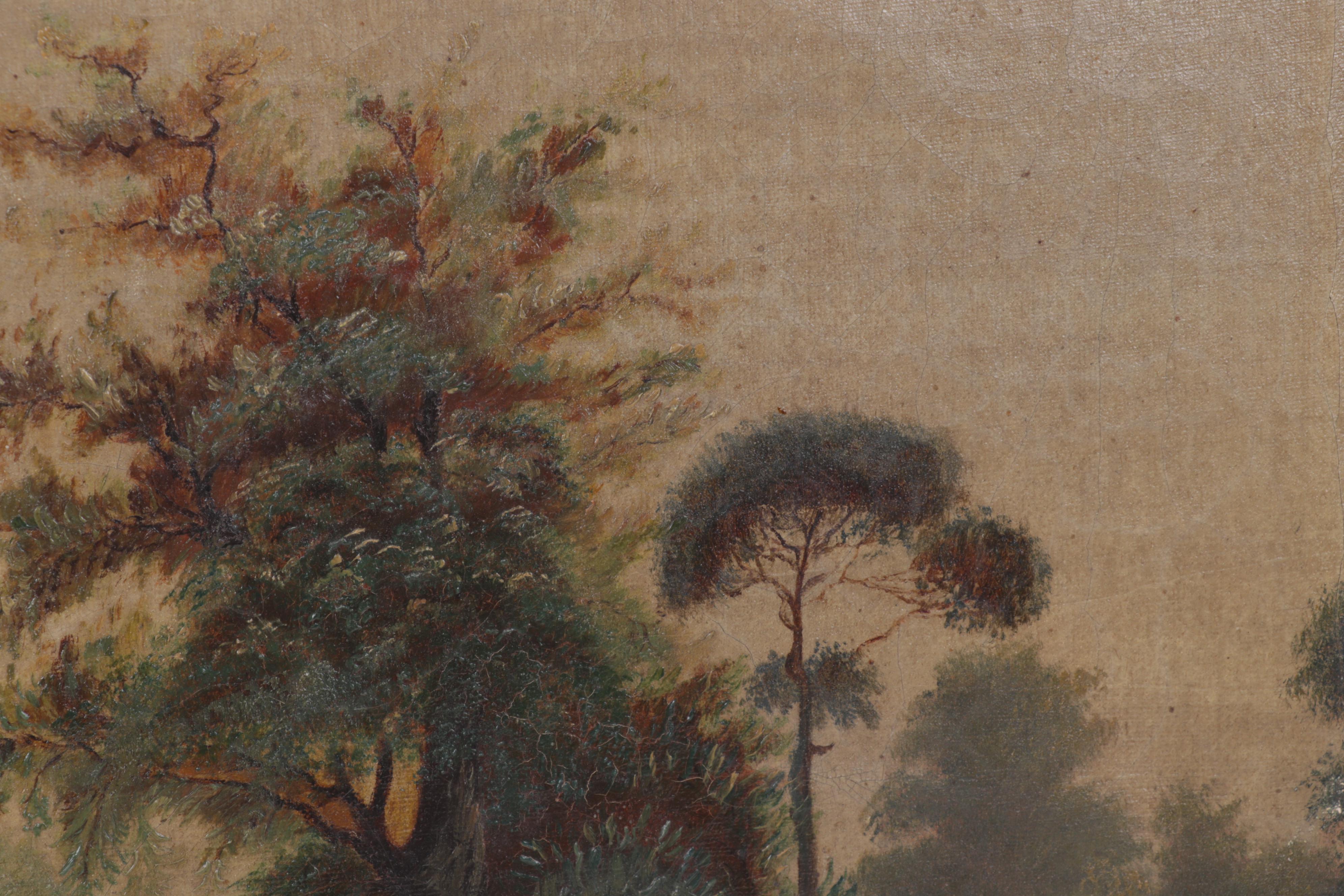 Tonalist Landscape Oil Painting of Cow Grazing by Rural Path, Late 19th Century