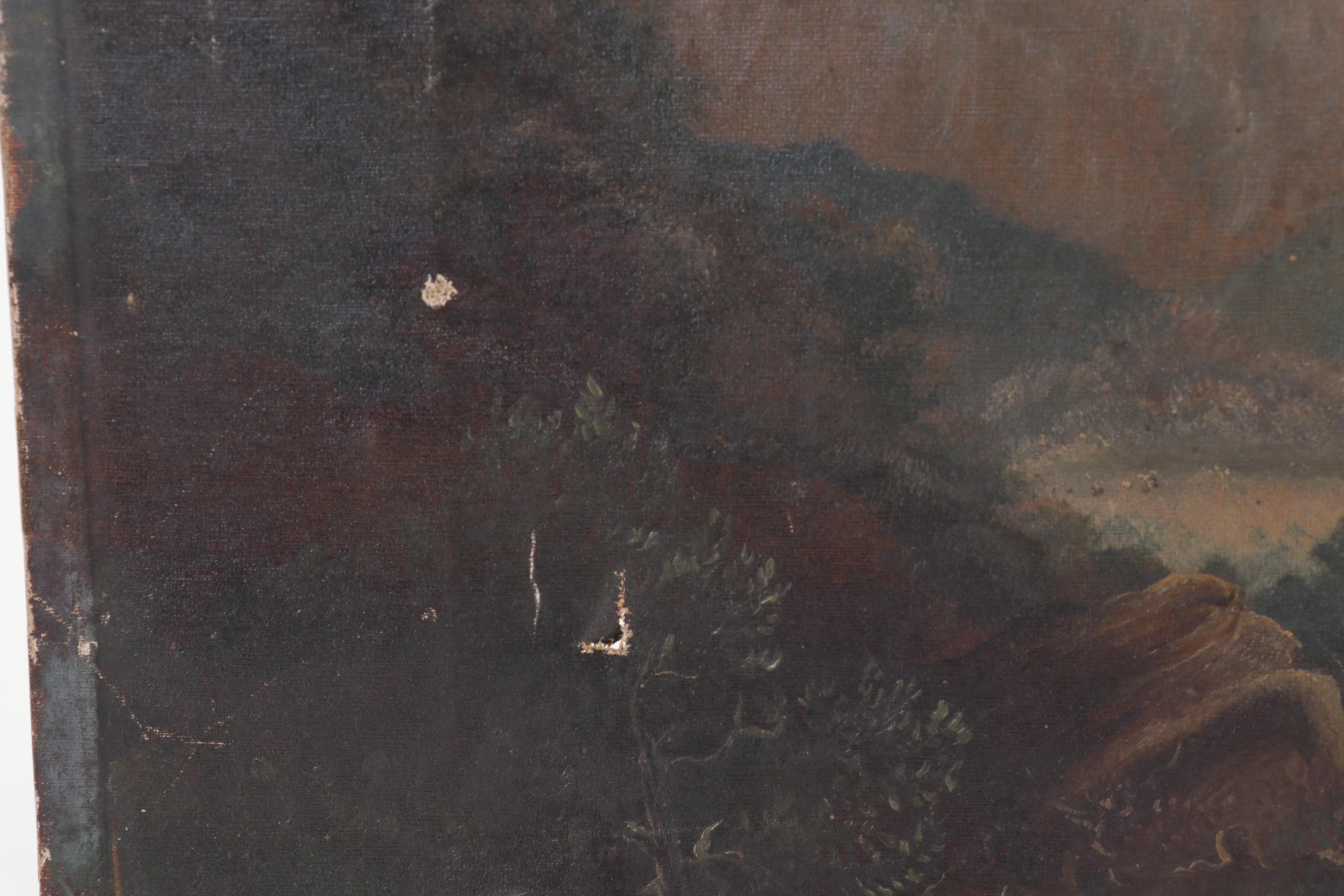 Tonalist Landscape Oil Painting of Cow Grazing by Rural Path, Late 19th Century