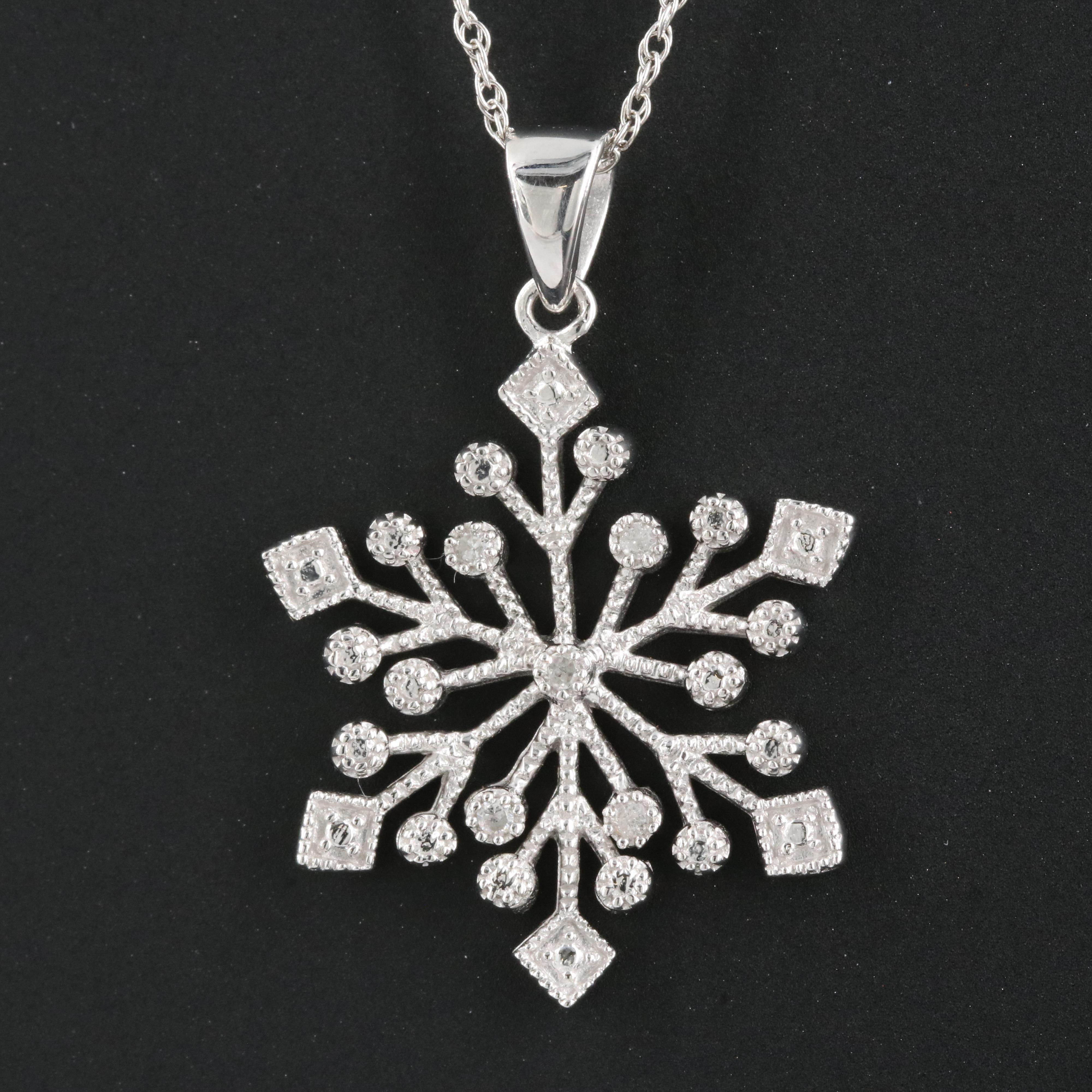 Sterling Diamond Snowflake Pendant Necklace