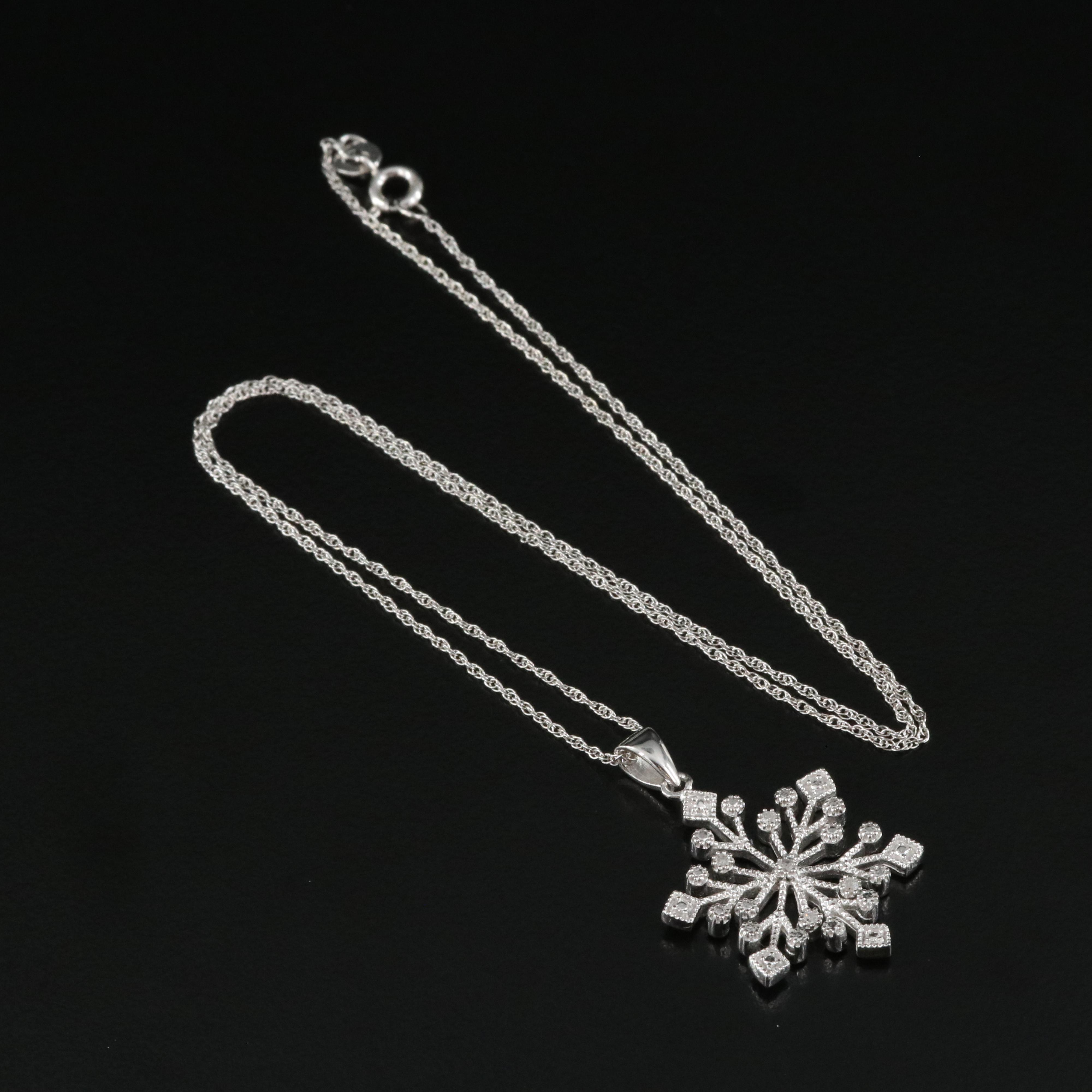 Sterling Diamond Snowflake Pendant Necklace