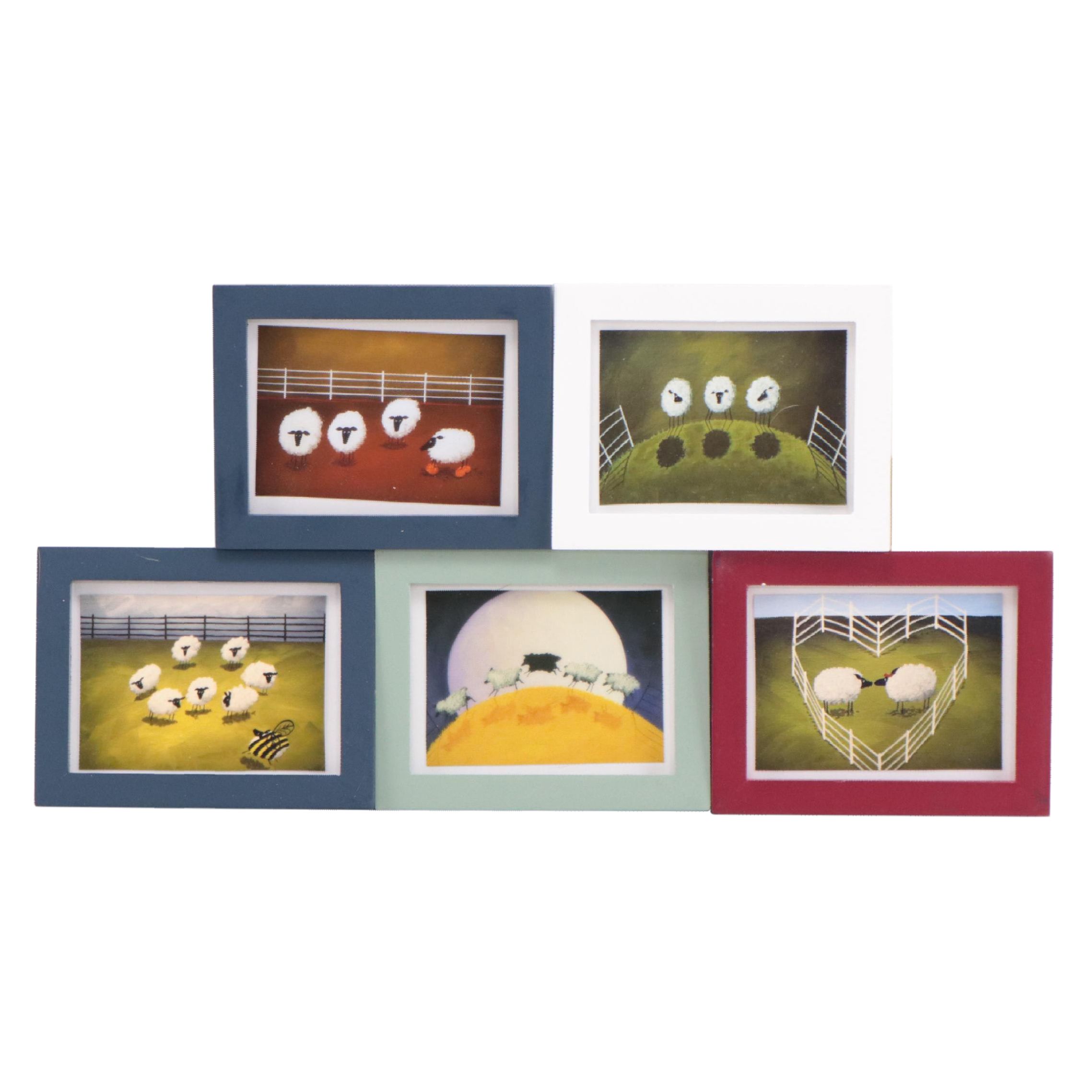 Debbie Criswell Folk Art Miniature Giclées of Sheep, 21st Century