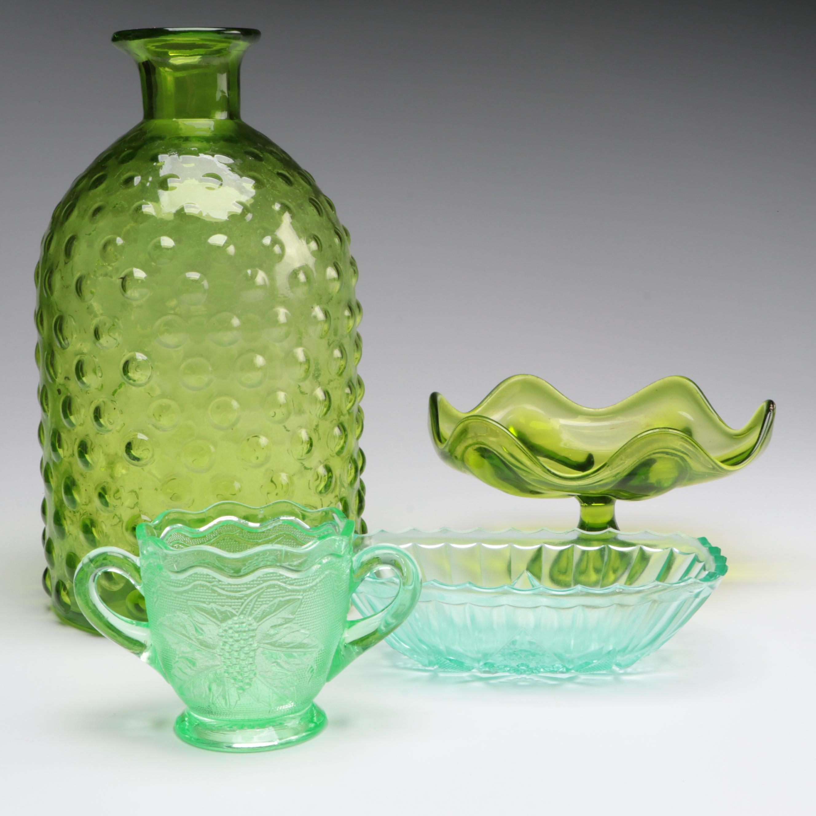 Westmoreland "Woolworth" Sugar Bowl and Other Green Glass Tableware, 20th C.