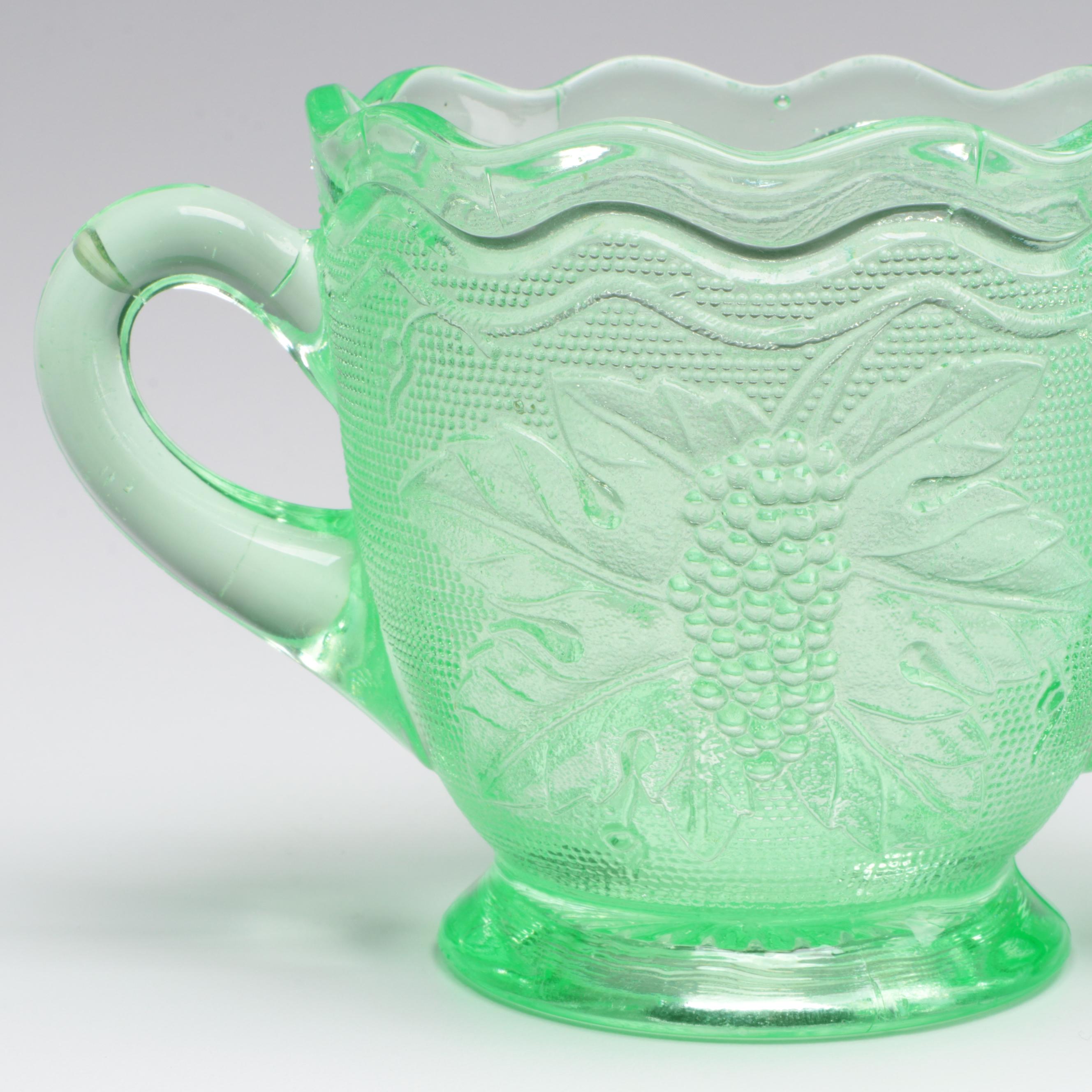 Westmoreland "Woolworth" Sugar Bowl and Other Green Glass Tableware, 20th C.