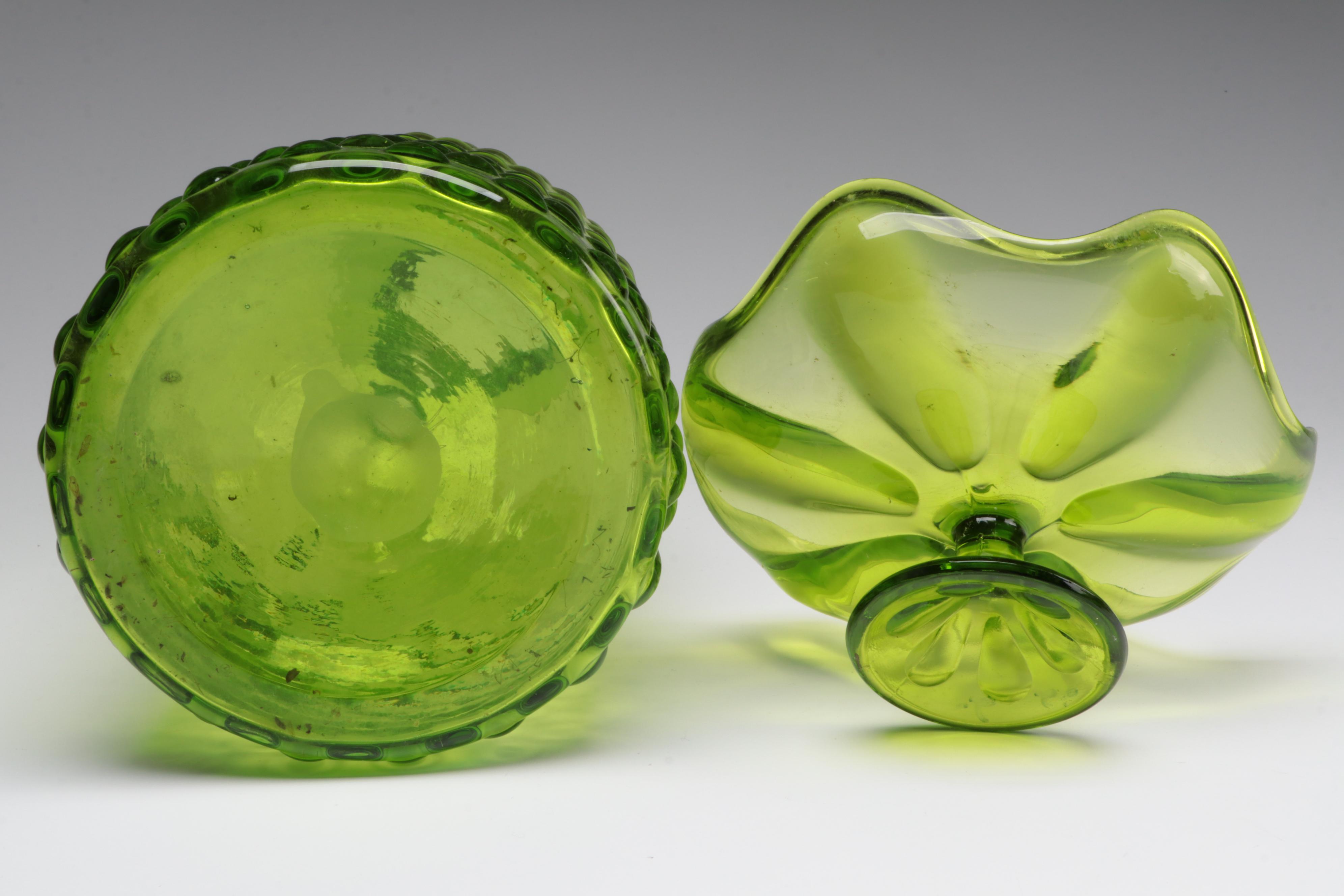 Westmoreland "Woolworth" Sugar Bowl and Other Green Glass Tableware, 20th C.