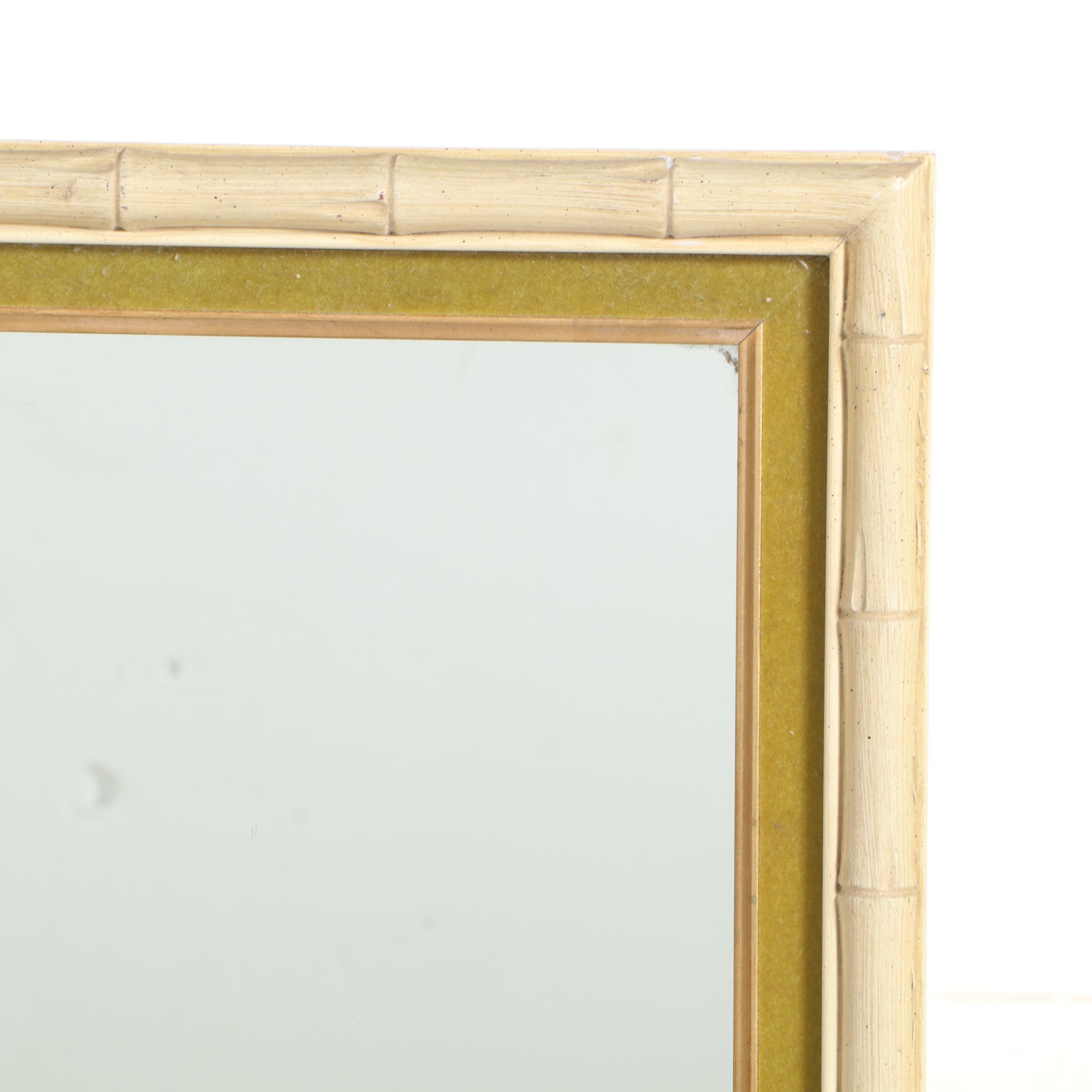Cream-Painted Faus Bamboo Wall Mirror, Mid to Late 20th Century