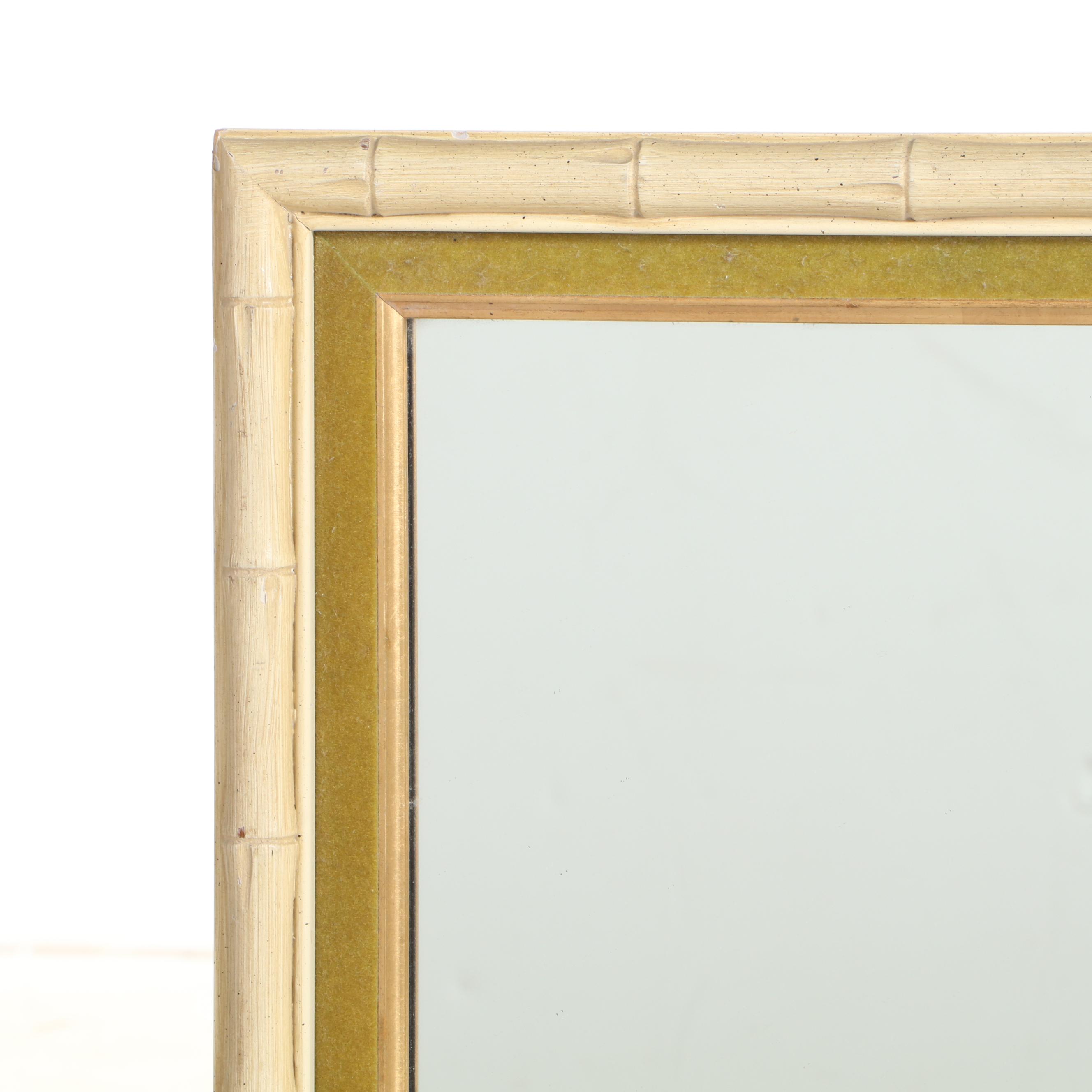 Cream-Painted Faus Bamboo Wall Mirror, Mid to Late 20th Century