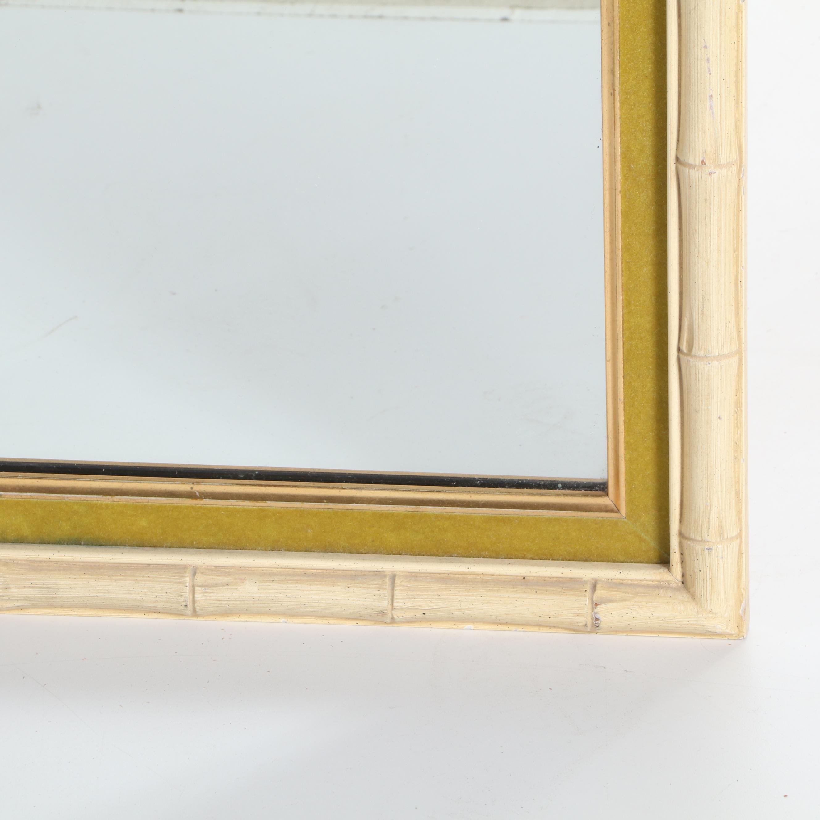 Cream-Painted Faus Bamboo Wall Mirror, Mid to Late 20th Century