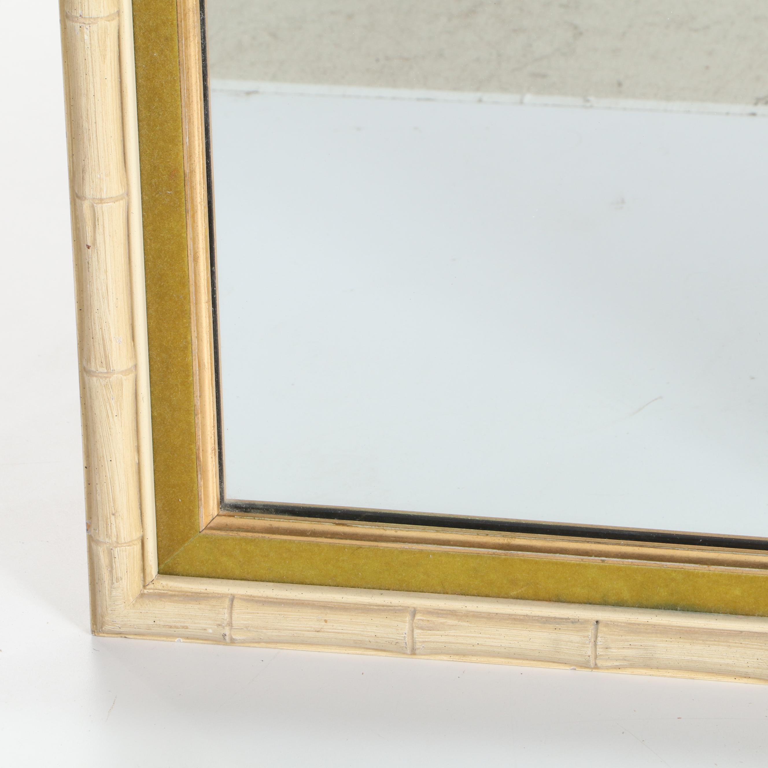 Cream-Painted Faus Bamboo Wall Mirror, Mid to Late 20th Century