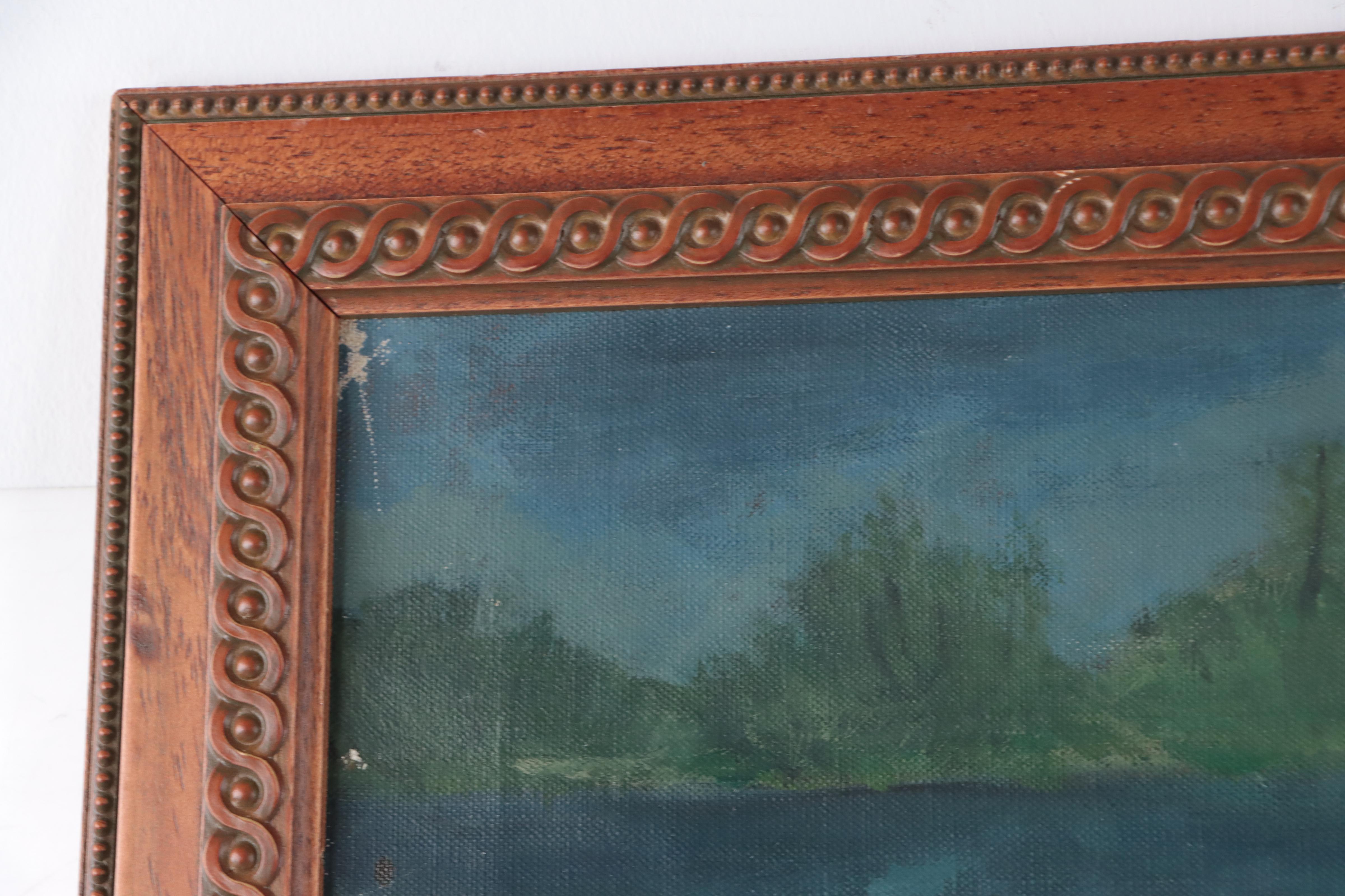 Modernist Oil Painting of Nude Sitting by Lake