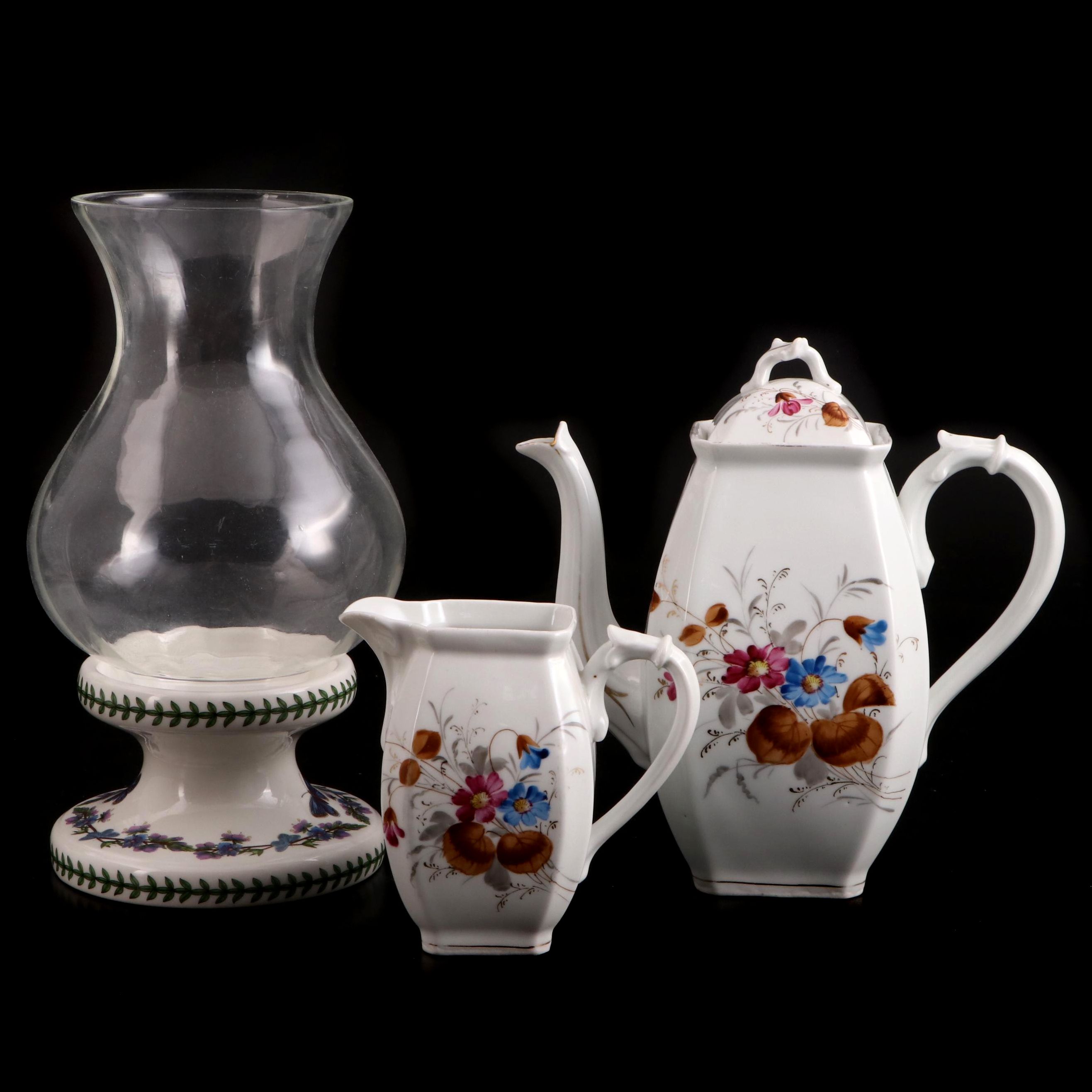 Portmeirion "Botanic Garden" Hurricane Lamp with Hand-Painted Coffee Set