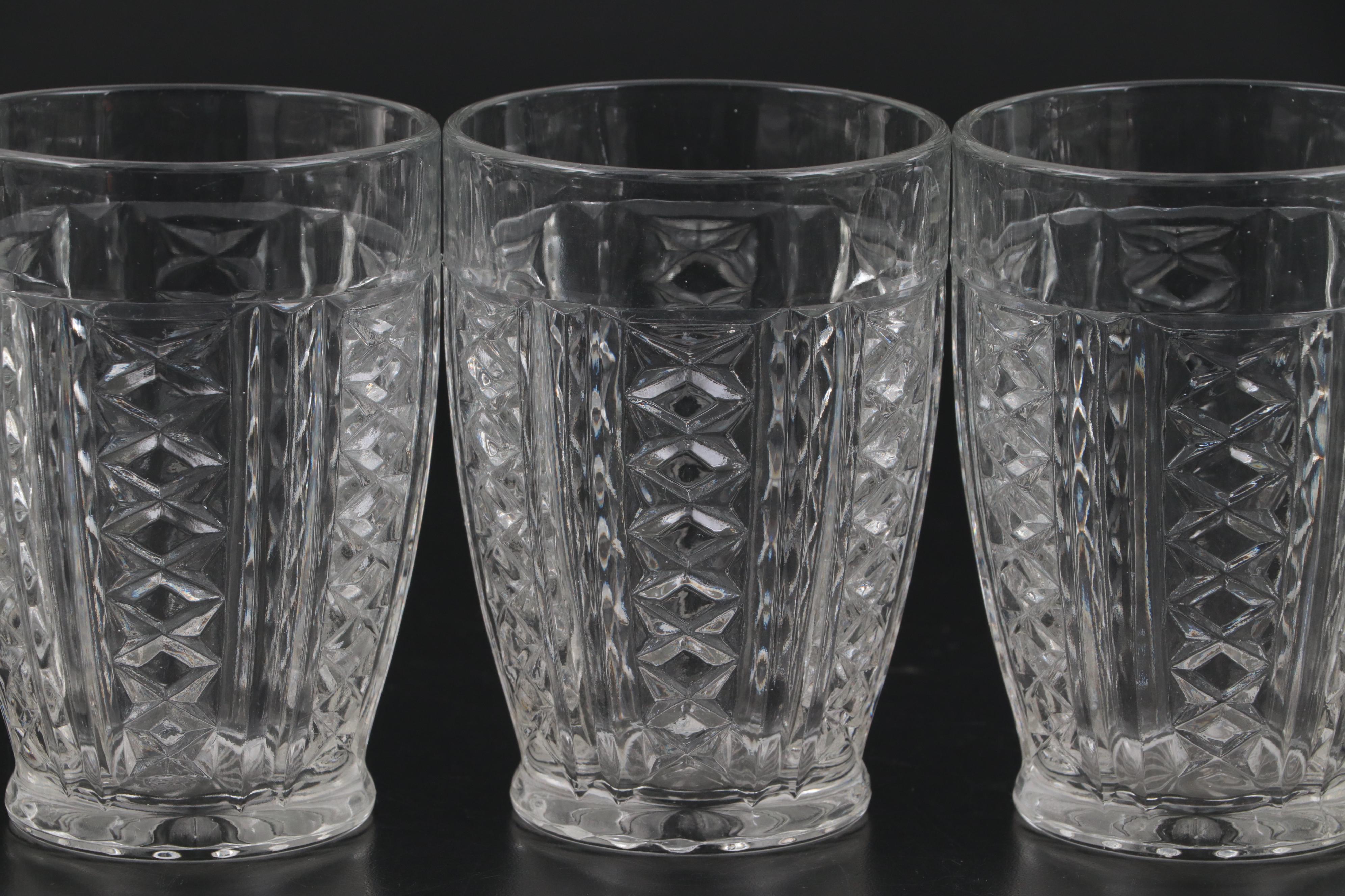 Pressed Glass Pitcher and Tumblers, 20th Century