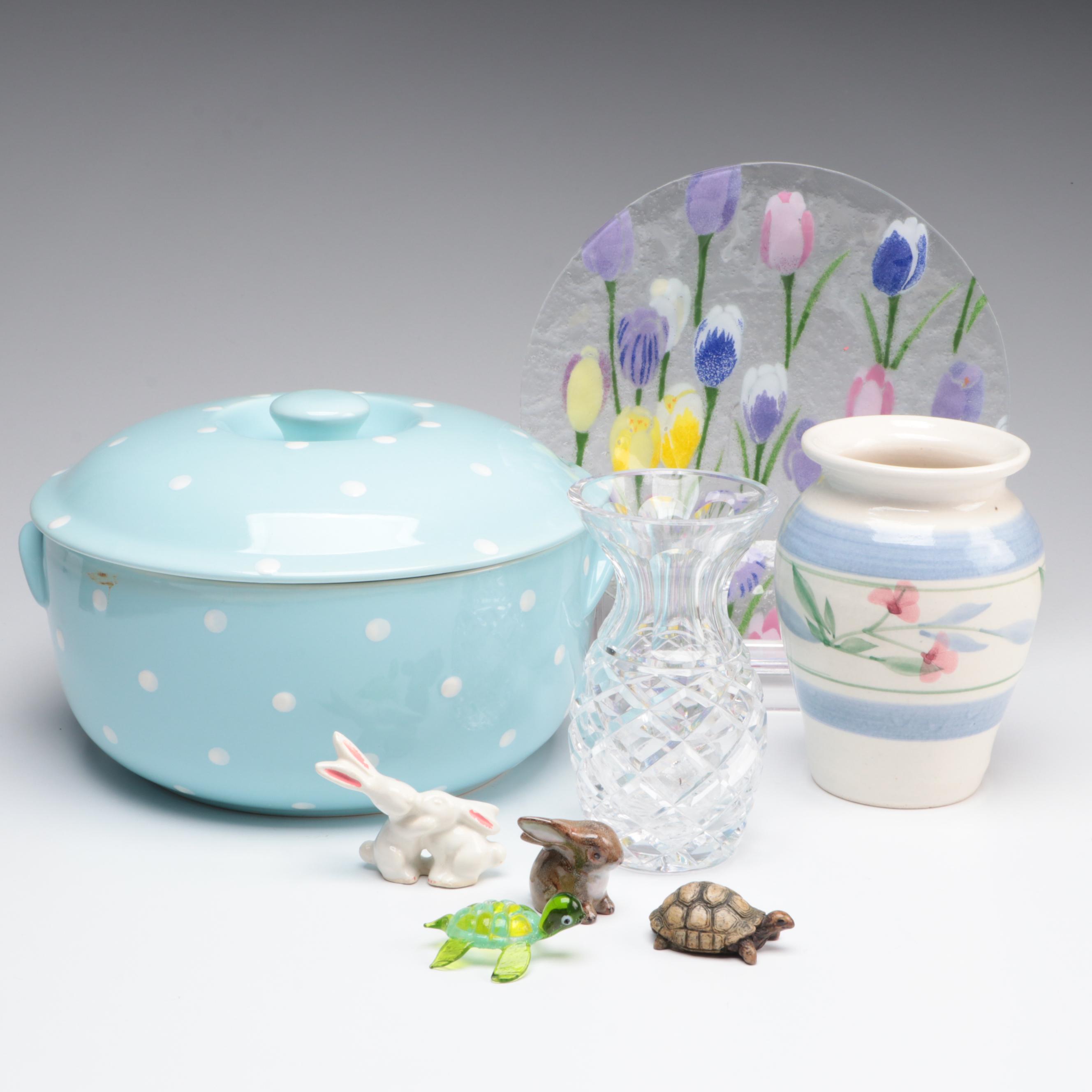 Spode "Baking Days Blue" Covered Casserole with Waterford Vase and More