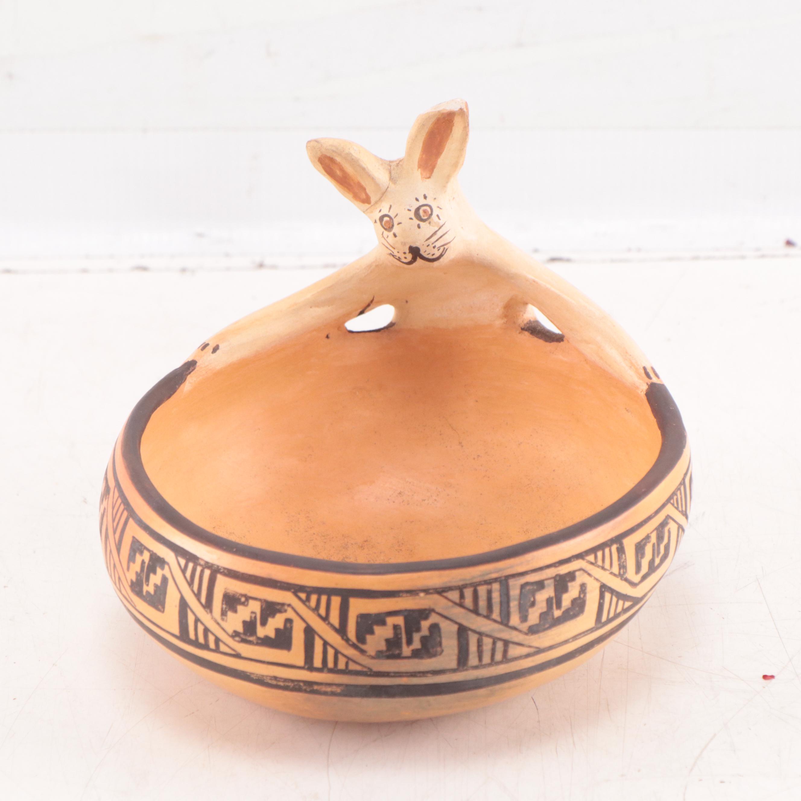 Edith Nash Tewa Pottery Bowl with Rabbit Motif