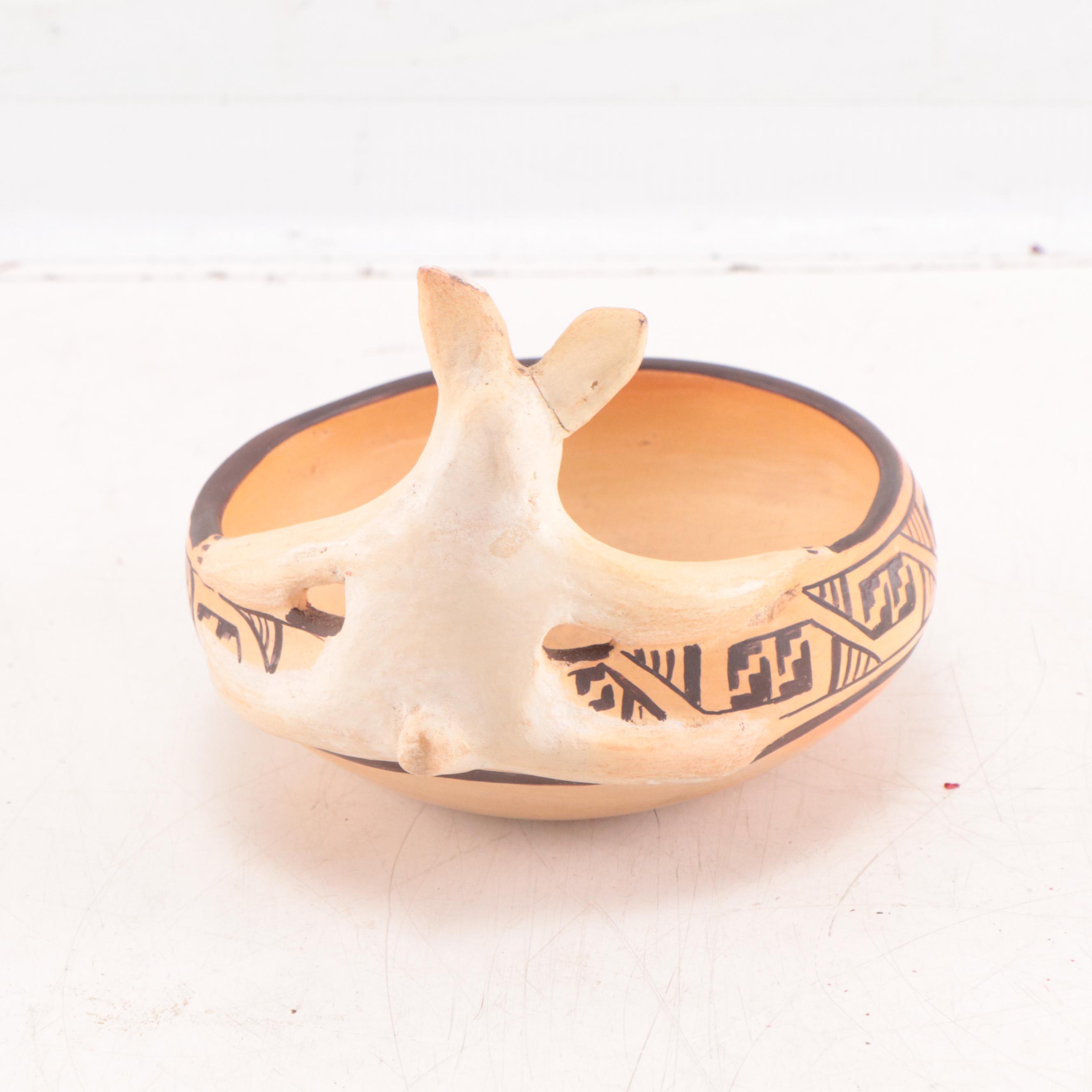 Edith Nash Tewa Pottery Bowl with Rabbit Motif