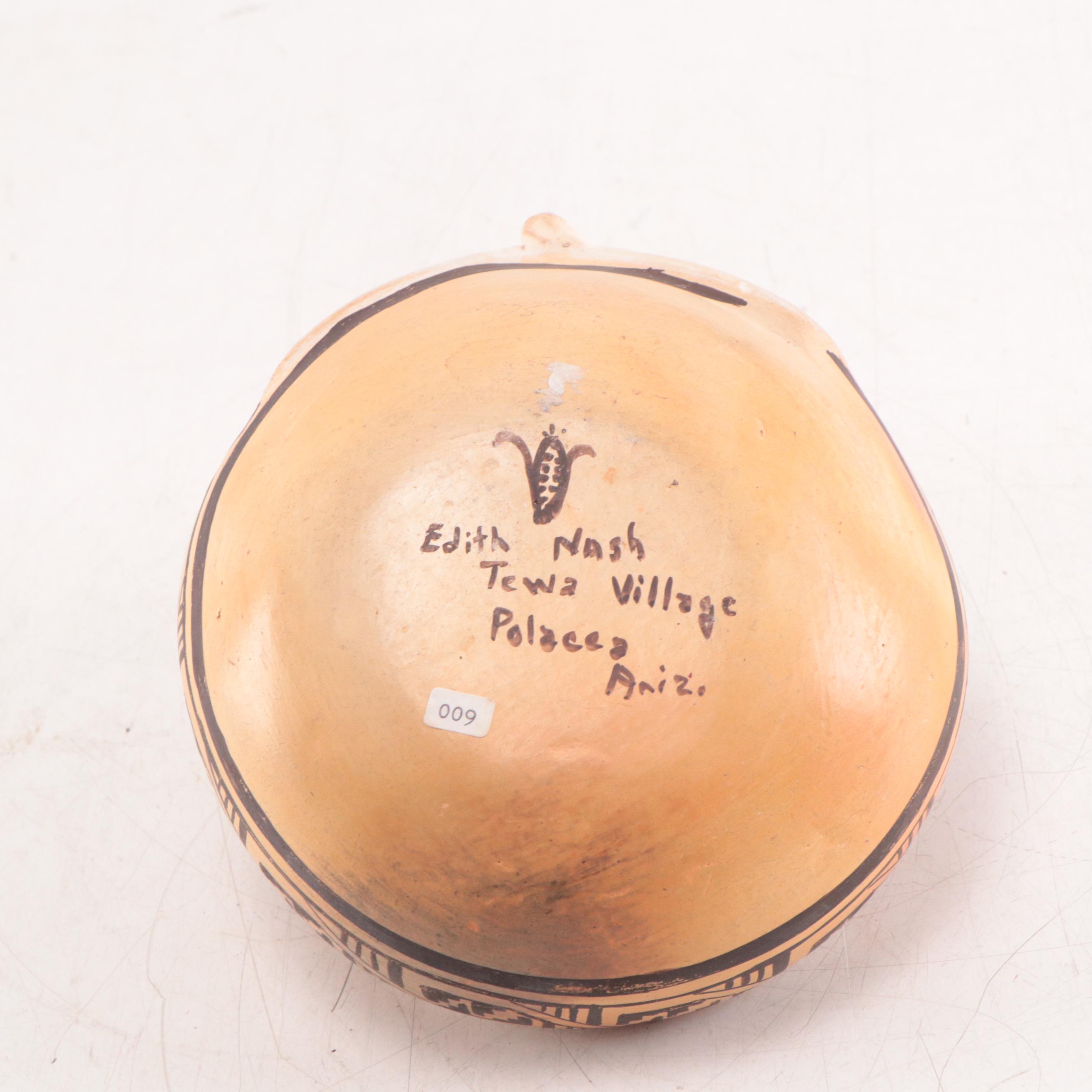 Edith Nash Tewa Pottery Bowl with Rabbit Motif