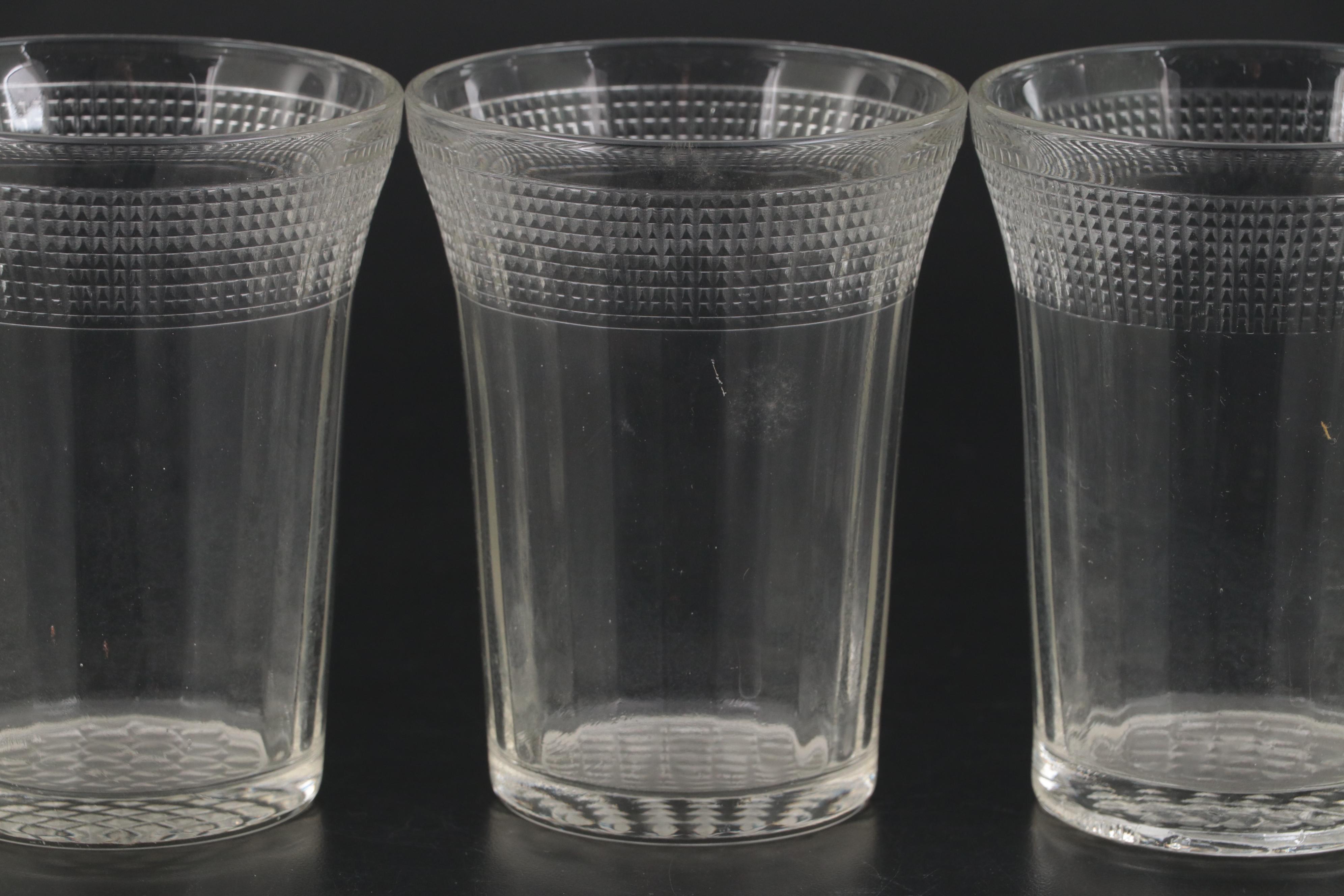 Waffle Cut Optic Glass Tumblers and Other Pitcher, 20th Century
