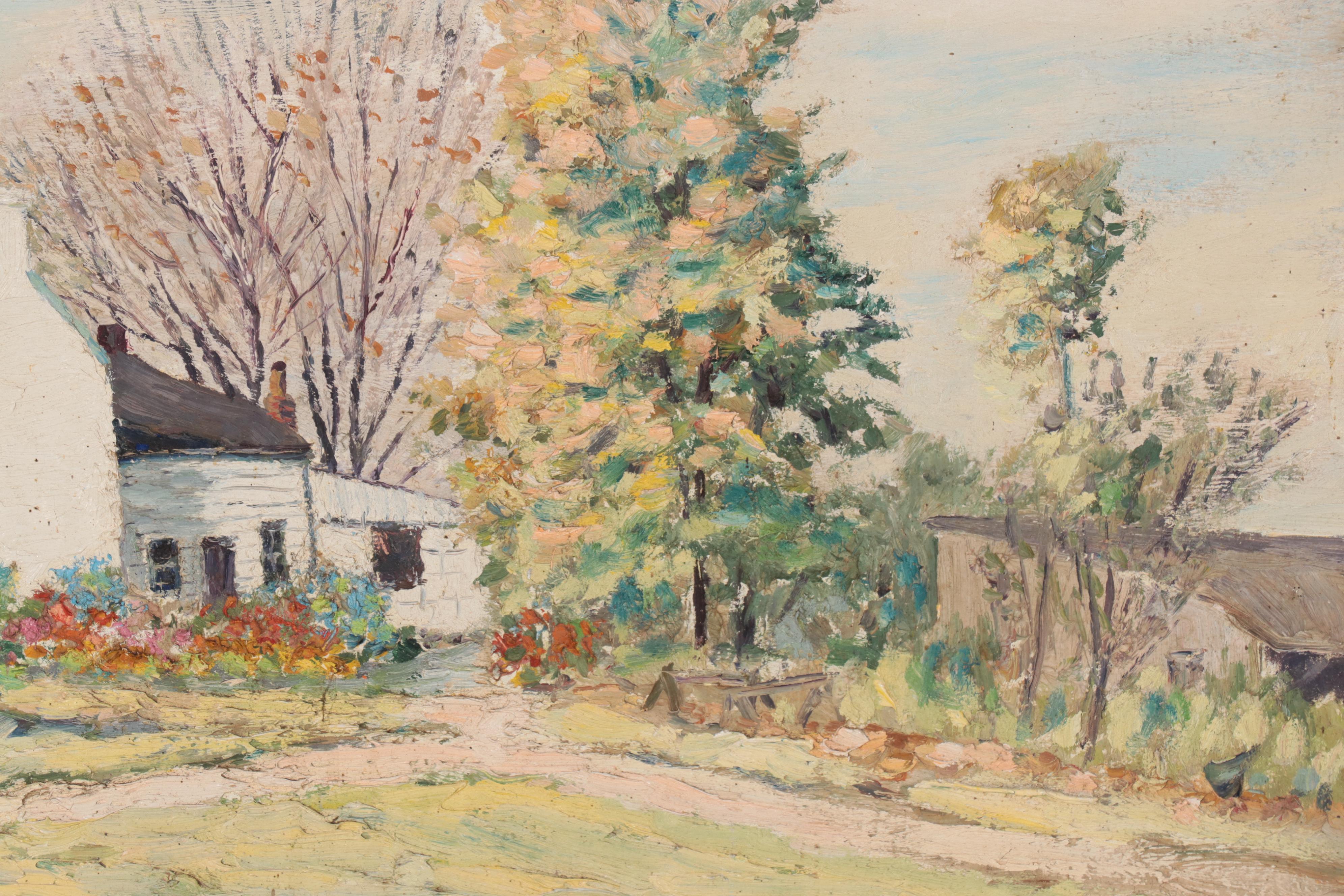 John G. Glancy Folk Art Oil Painting Landscape With House, 1949