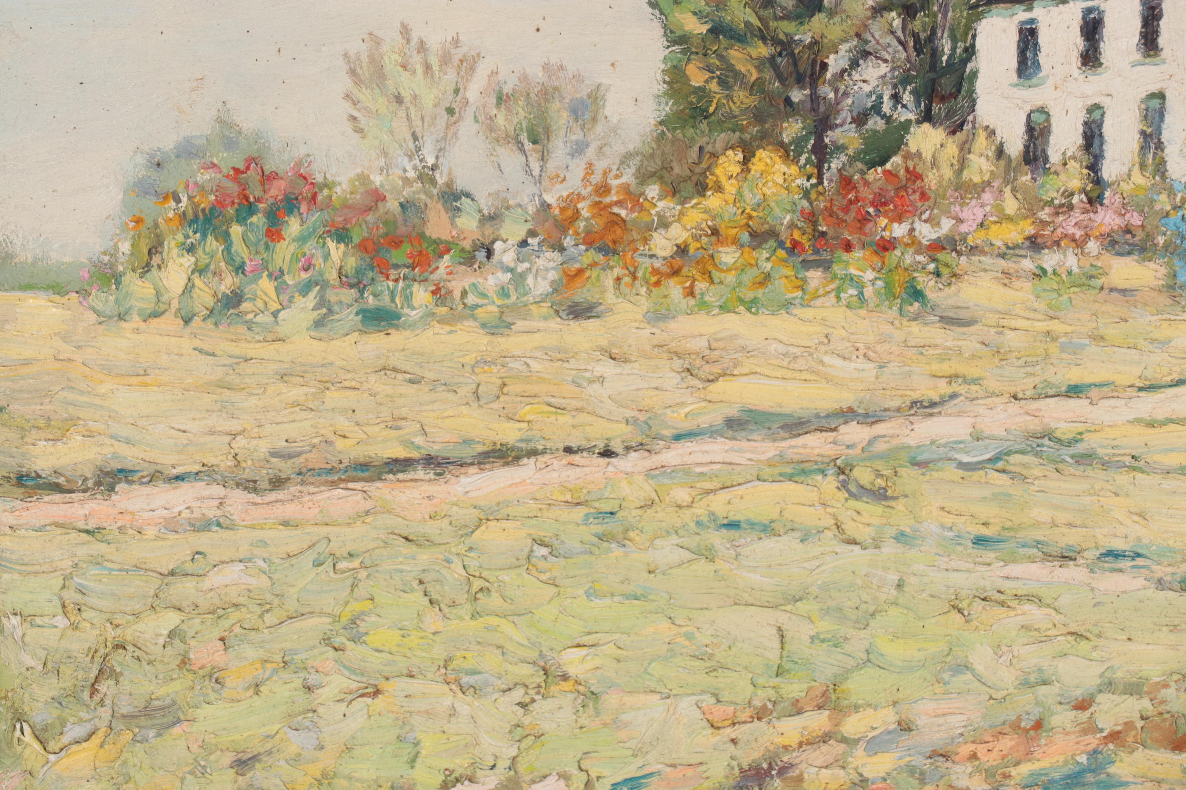 John G. Glancy Folk Art Oil Painting Landscape With House, 1949