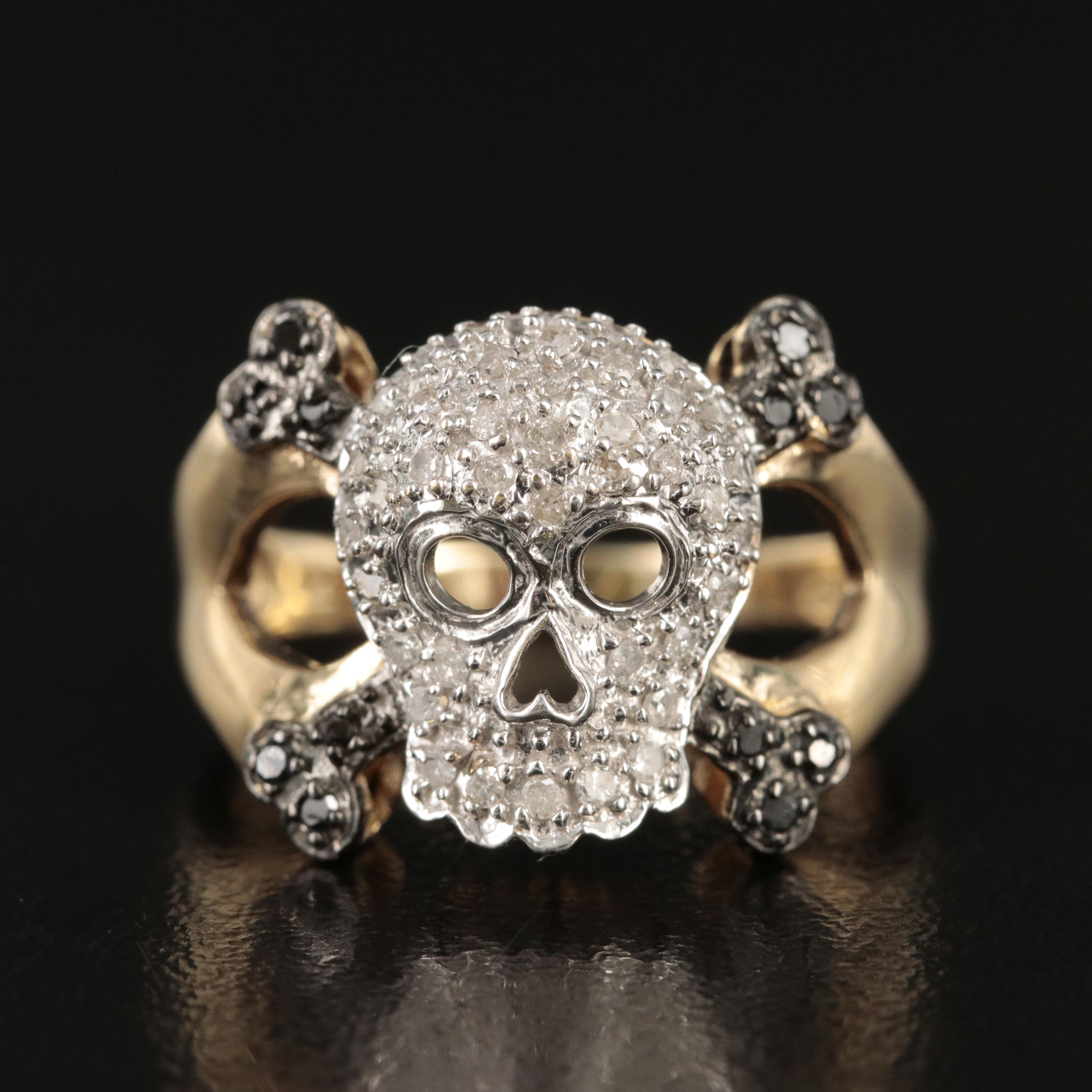 10K Diamond Skull and Crossbones Ring