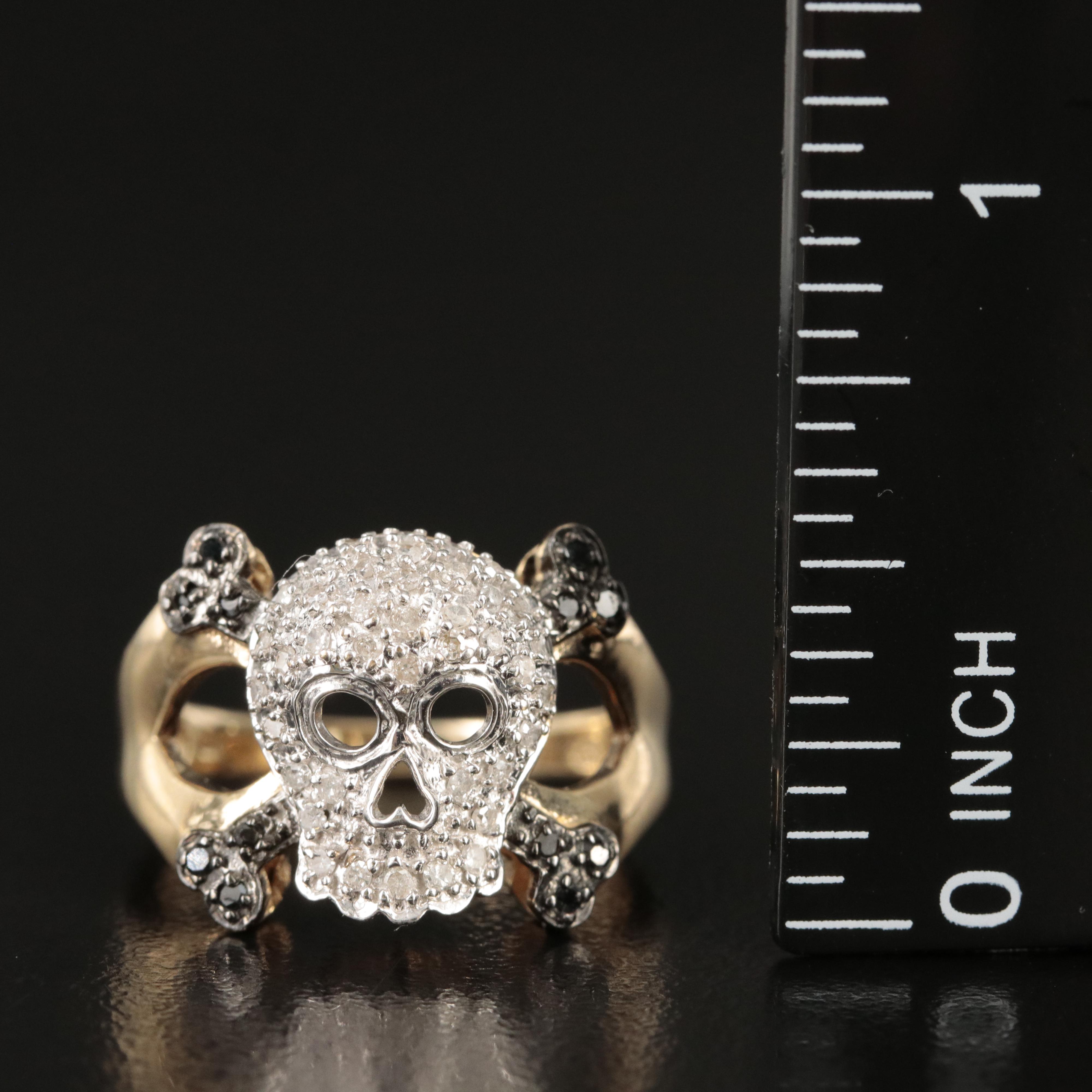 10K Diamond Skull and Crossbones Ring