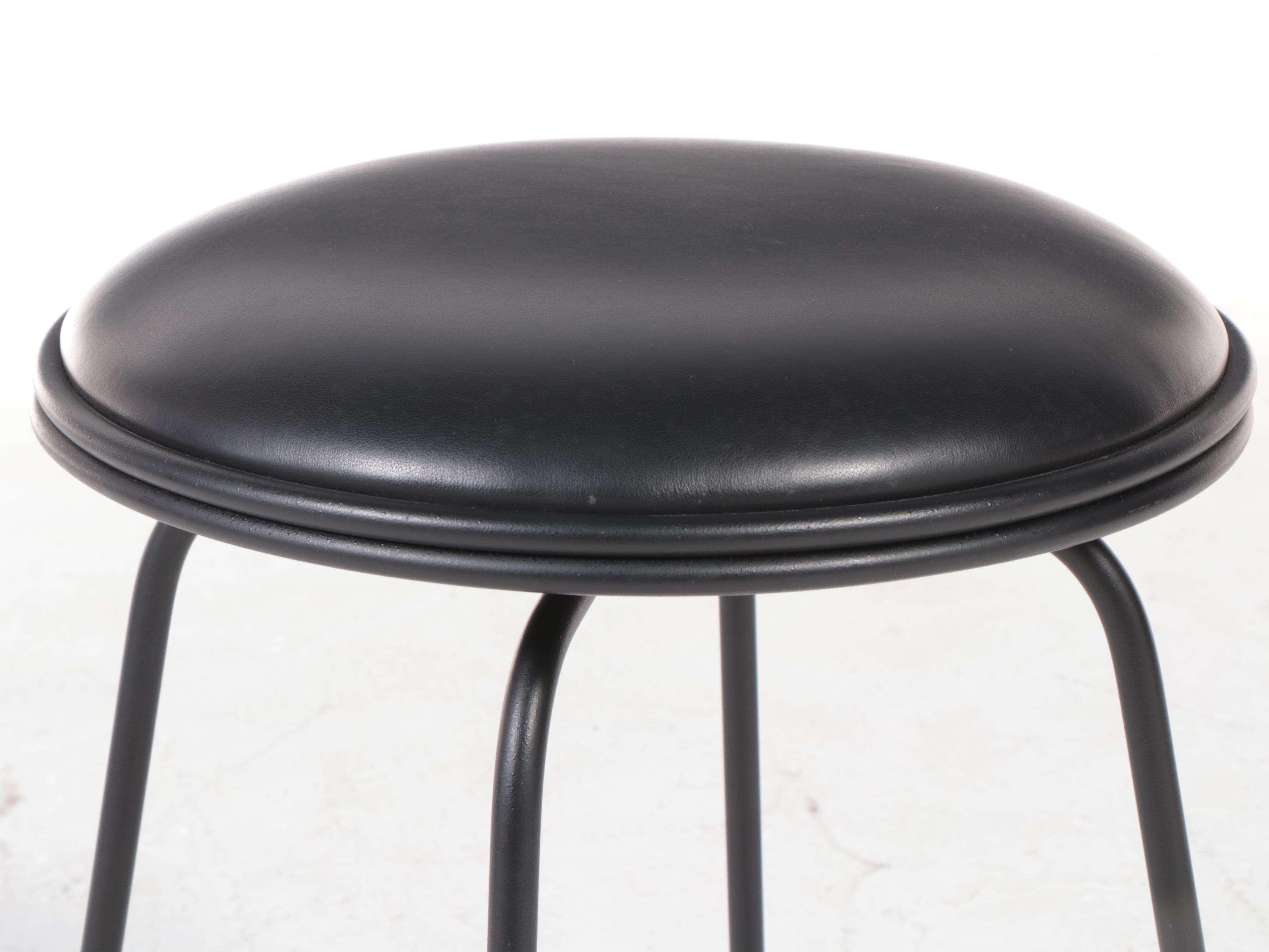 Four Charleston Forge Wrought Iron and Leather Counter-Height Swivel Stools