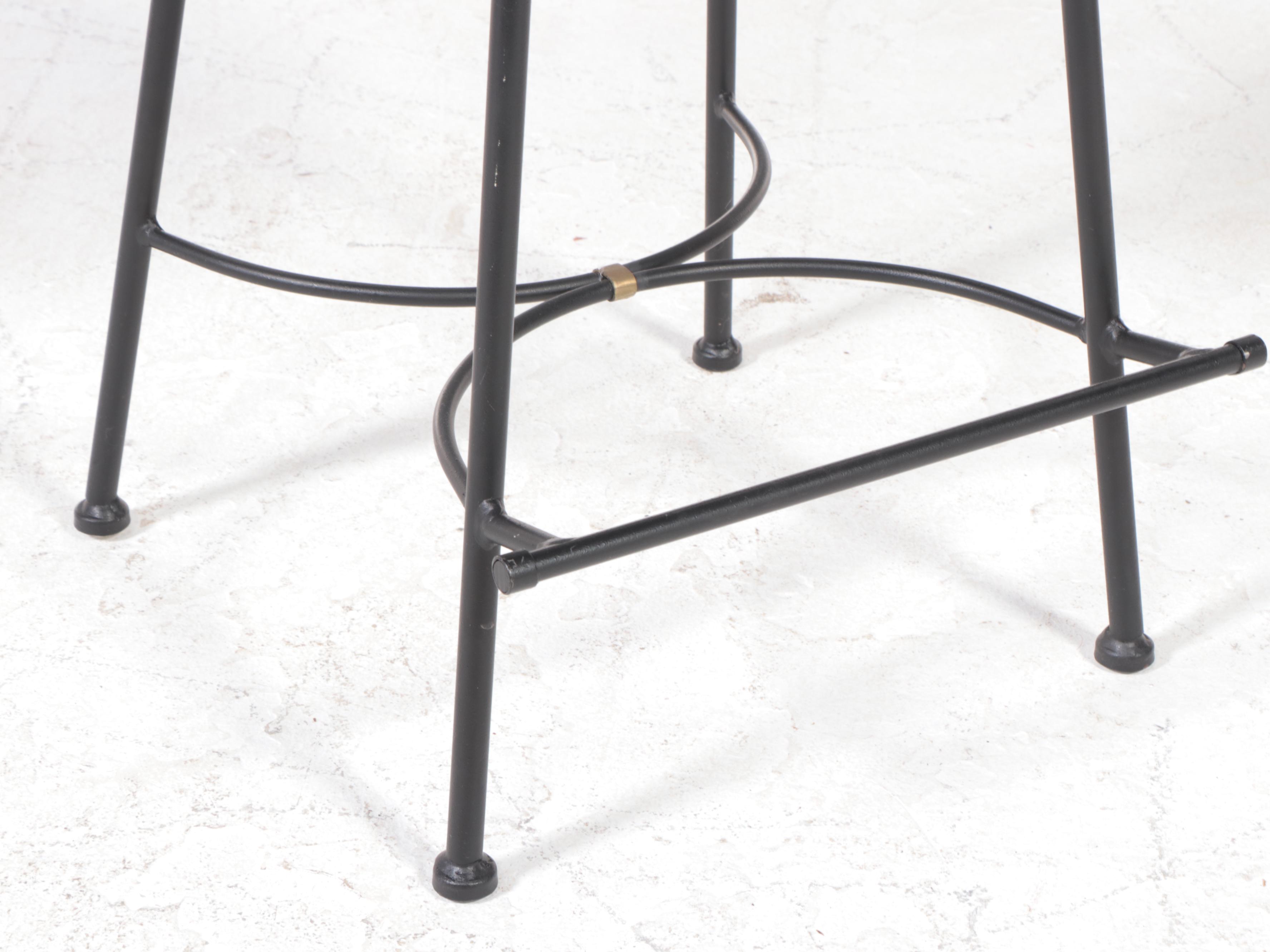 Four Charleston Forge Wrought Iron and Leather Counter-Height Swivel Stools