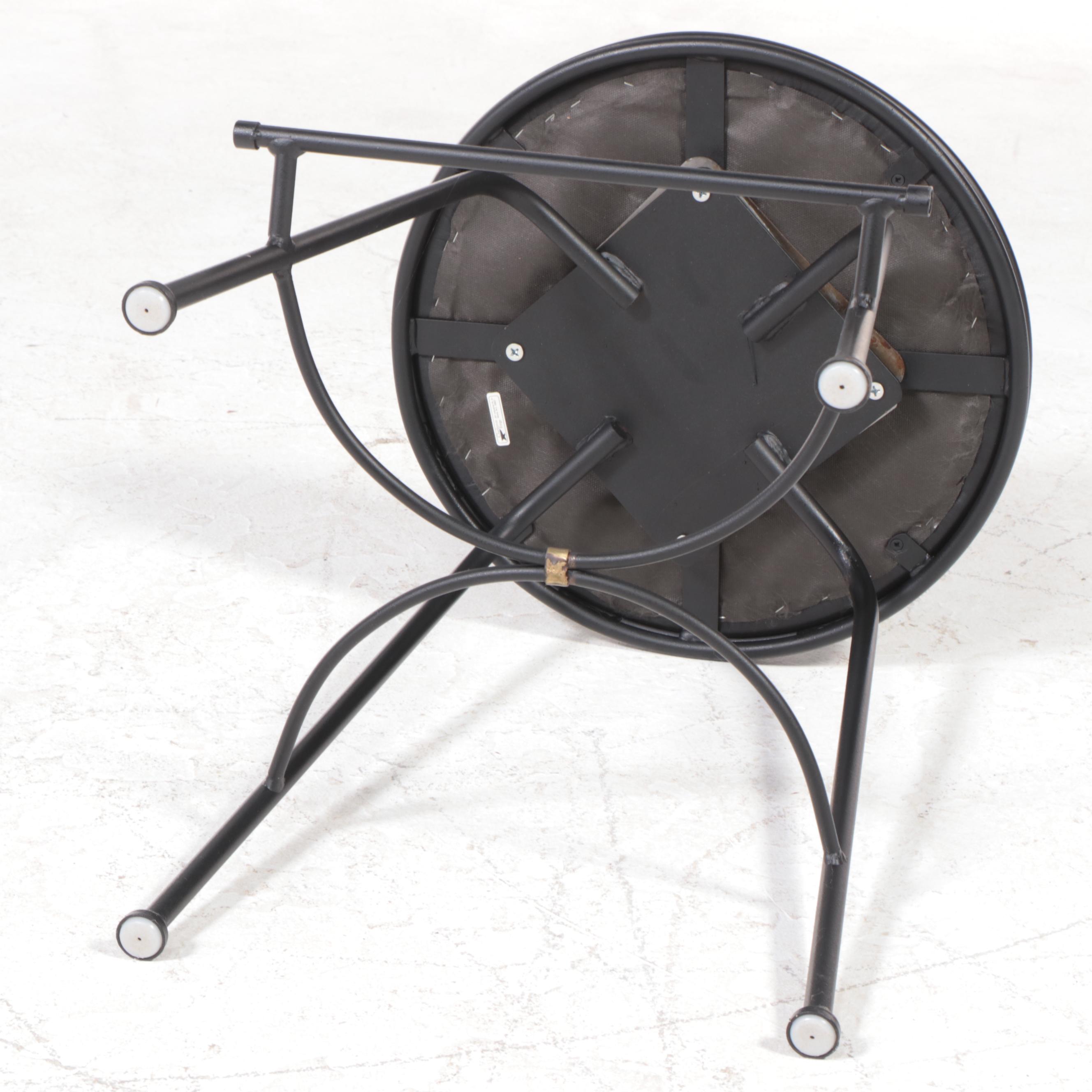 Four Charleston Forge Wrought Iron and Leather Counter-Height Swivel Stools