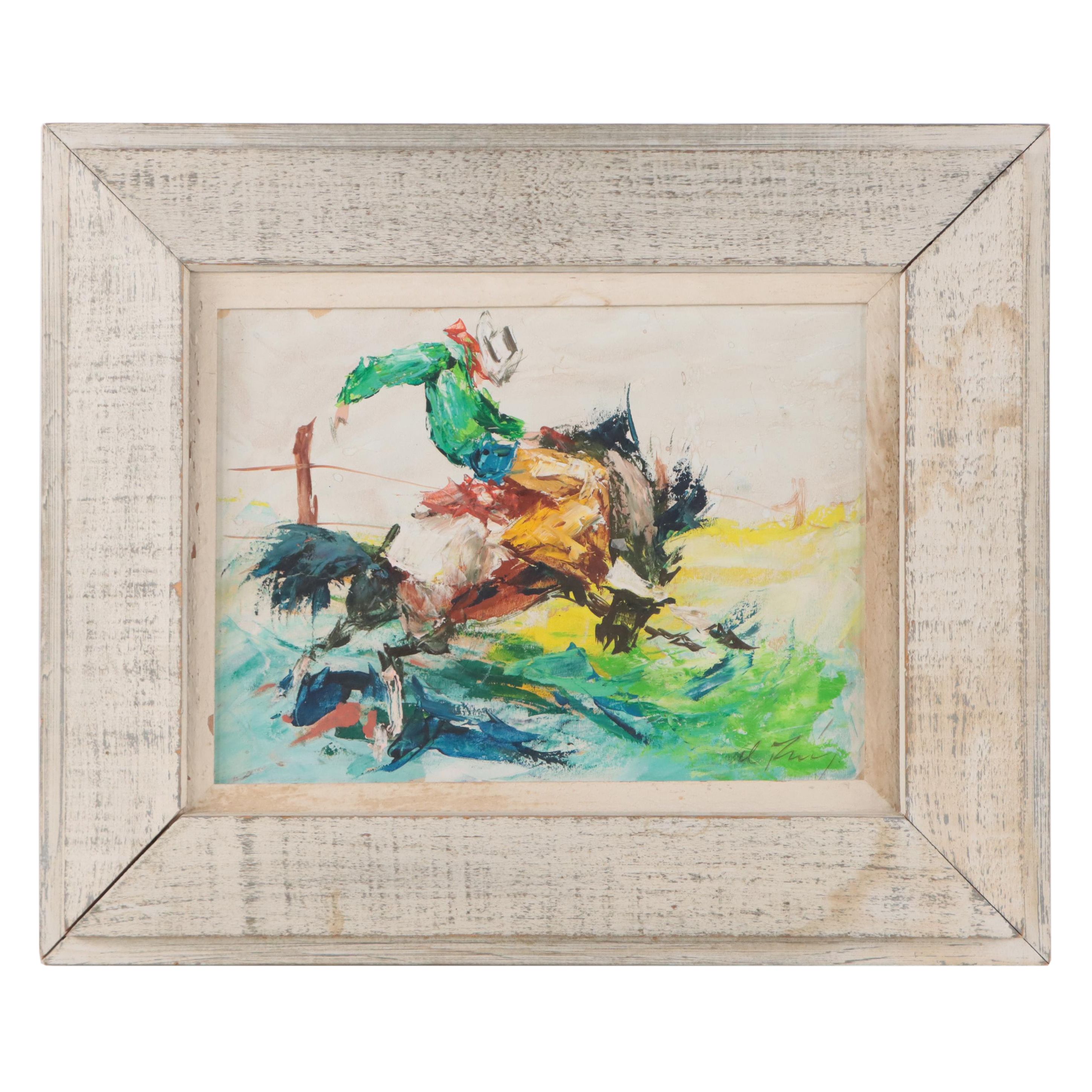 Alberto Ruiz-Vela Oil Painting of Rodeo Scene