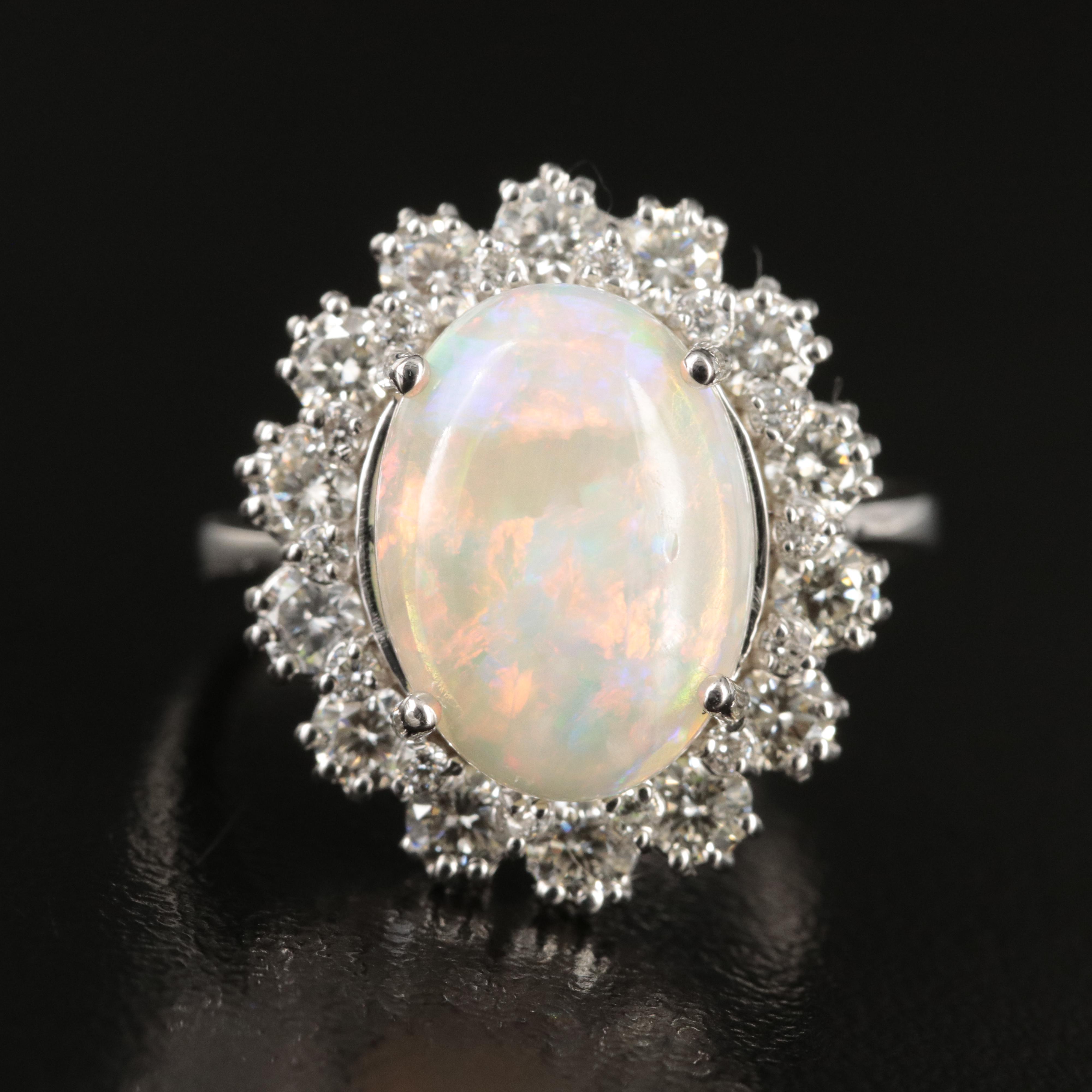 Vintage 14K Opal and 1.47 CTW Diamond Ring