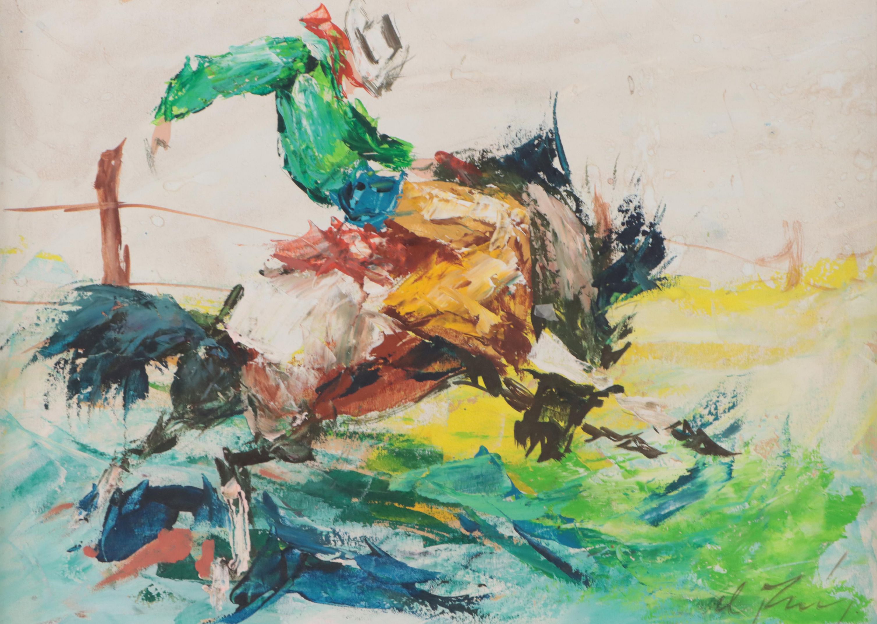 Alberto Ruiz-Vela Oil Painting of Rodeo Scene