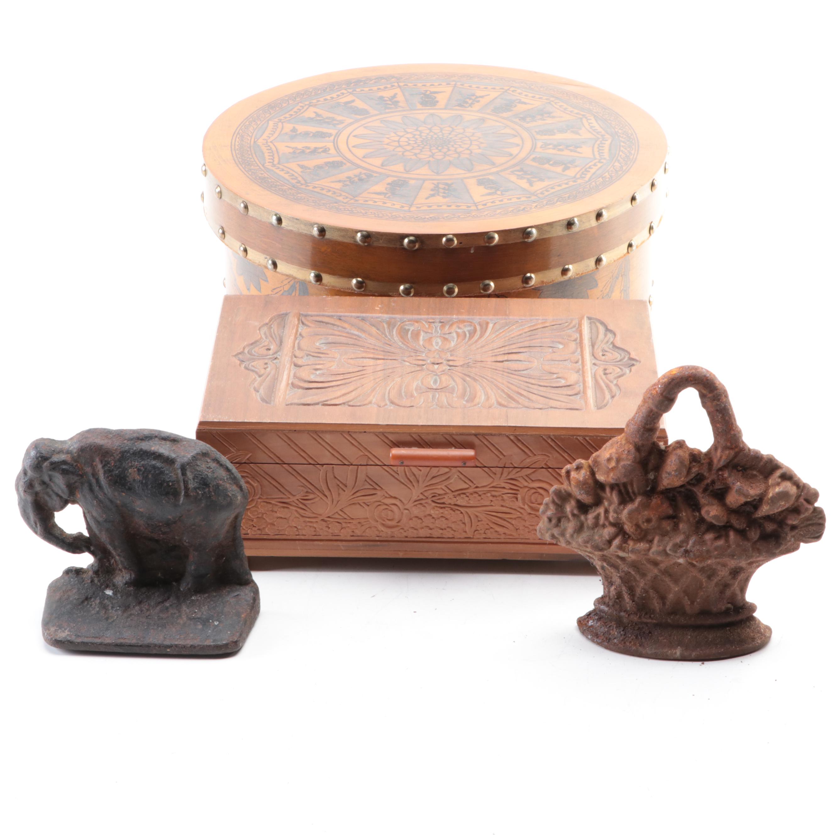 Wood Vanity Box with Other Decorative Wood Box and Cast Iron Bookends