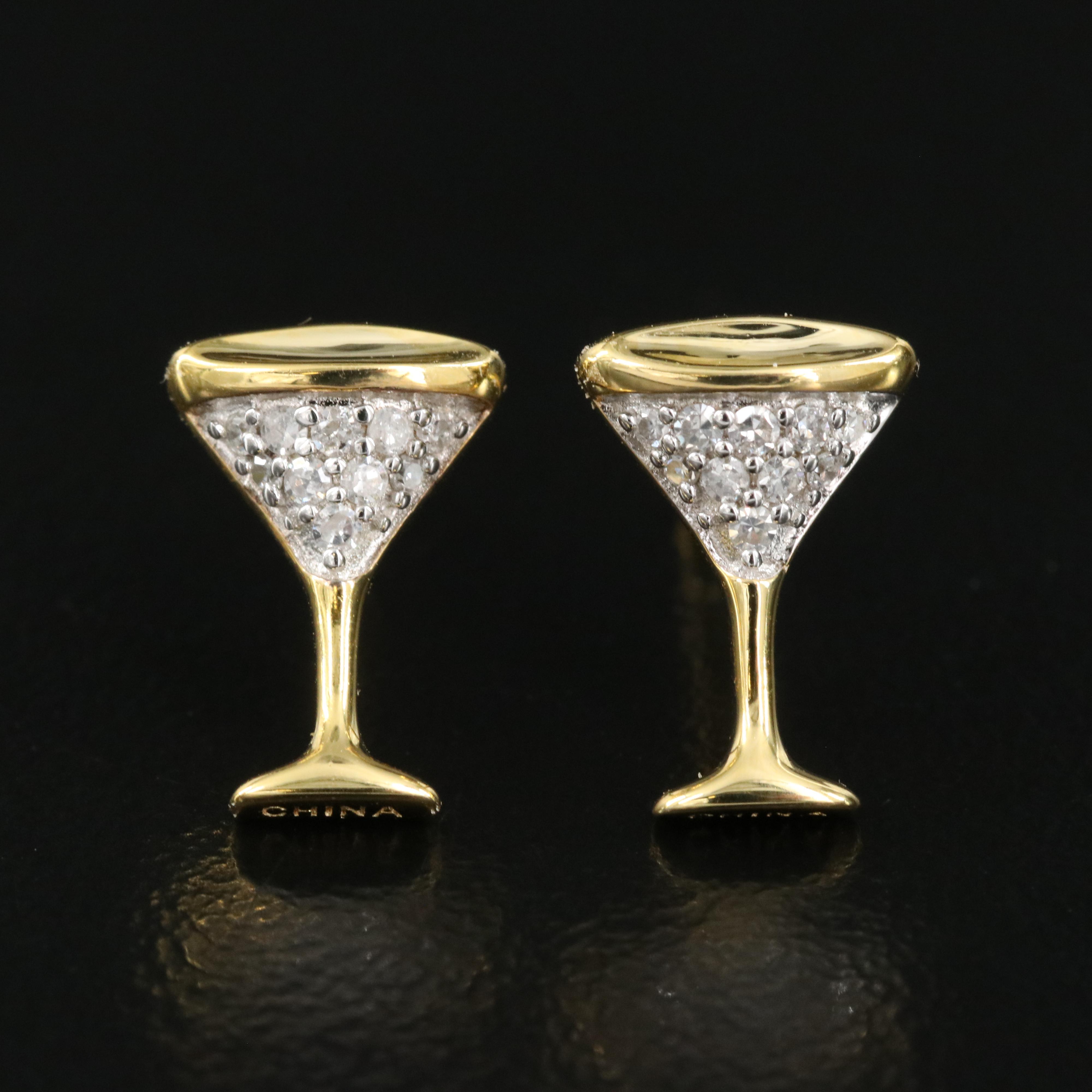 Sterling Diamond Martini Stud Earrings