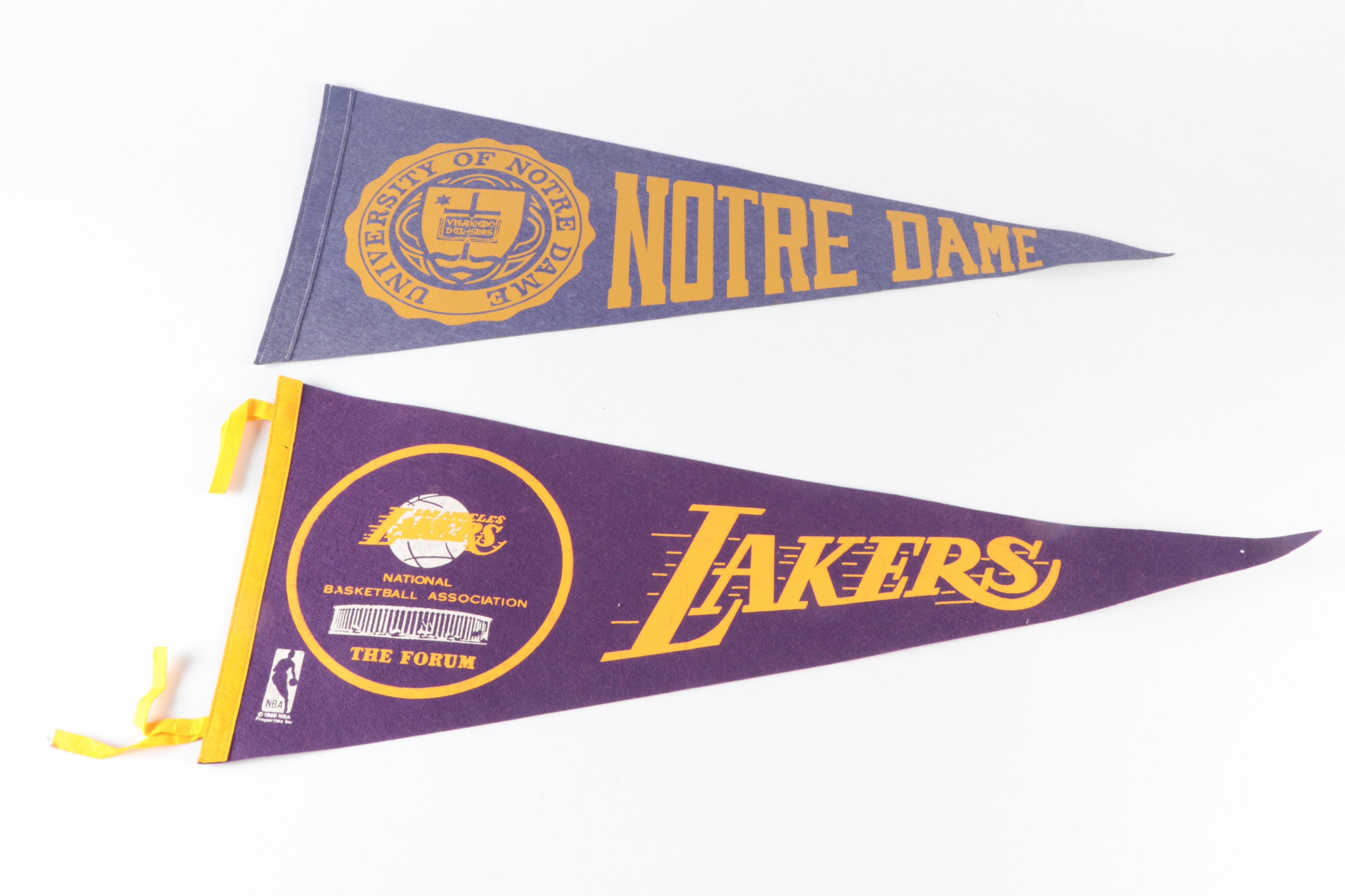 Notre Dame, L.A. Lakers, N.Y. Mets and Atlanta Braves Pennants, Late 20th C.