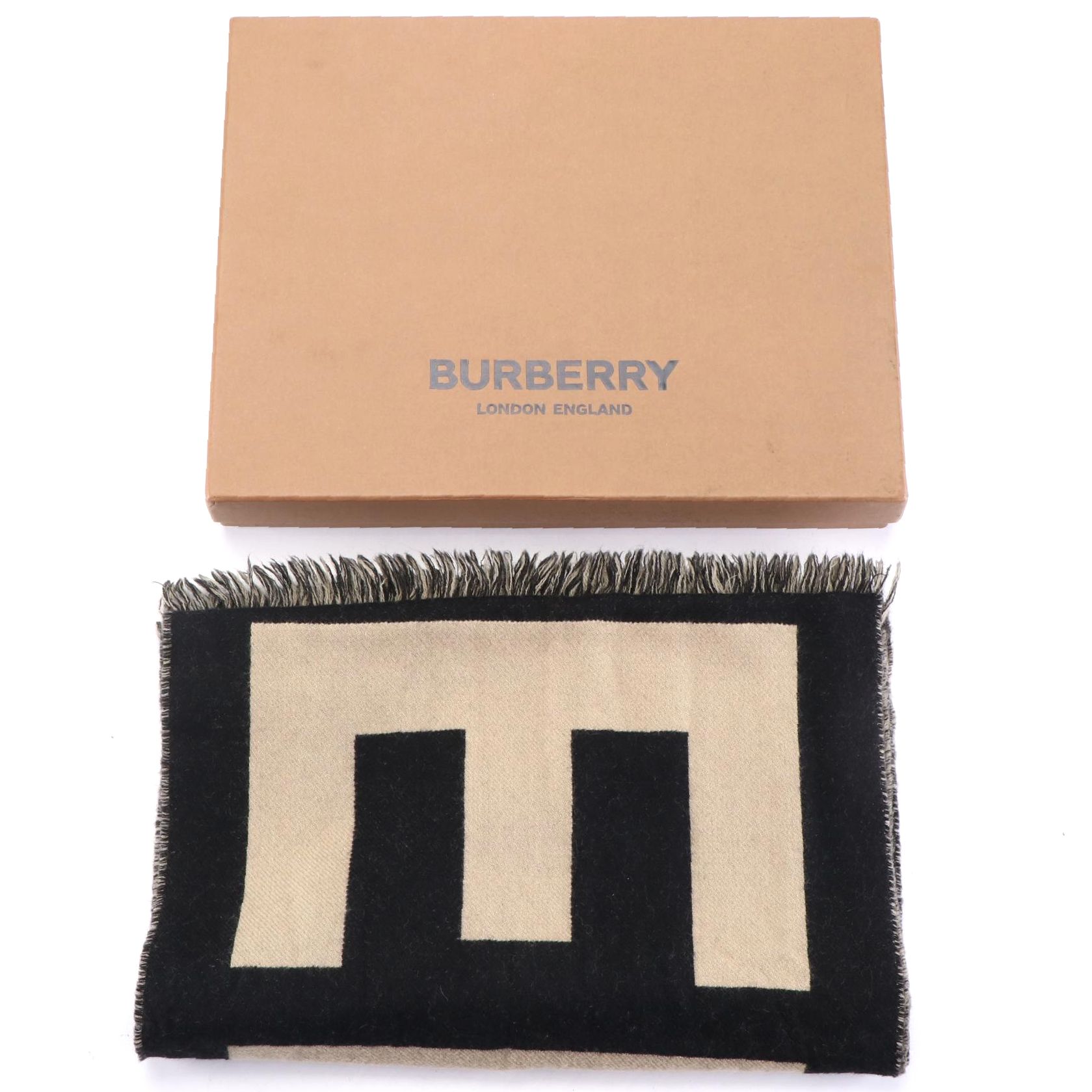 Burberry Fringe Scarf in Wool Jacquard with Box