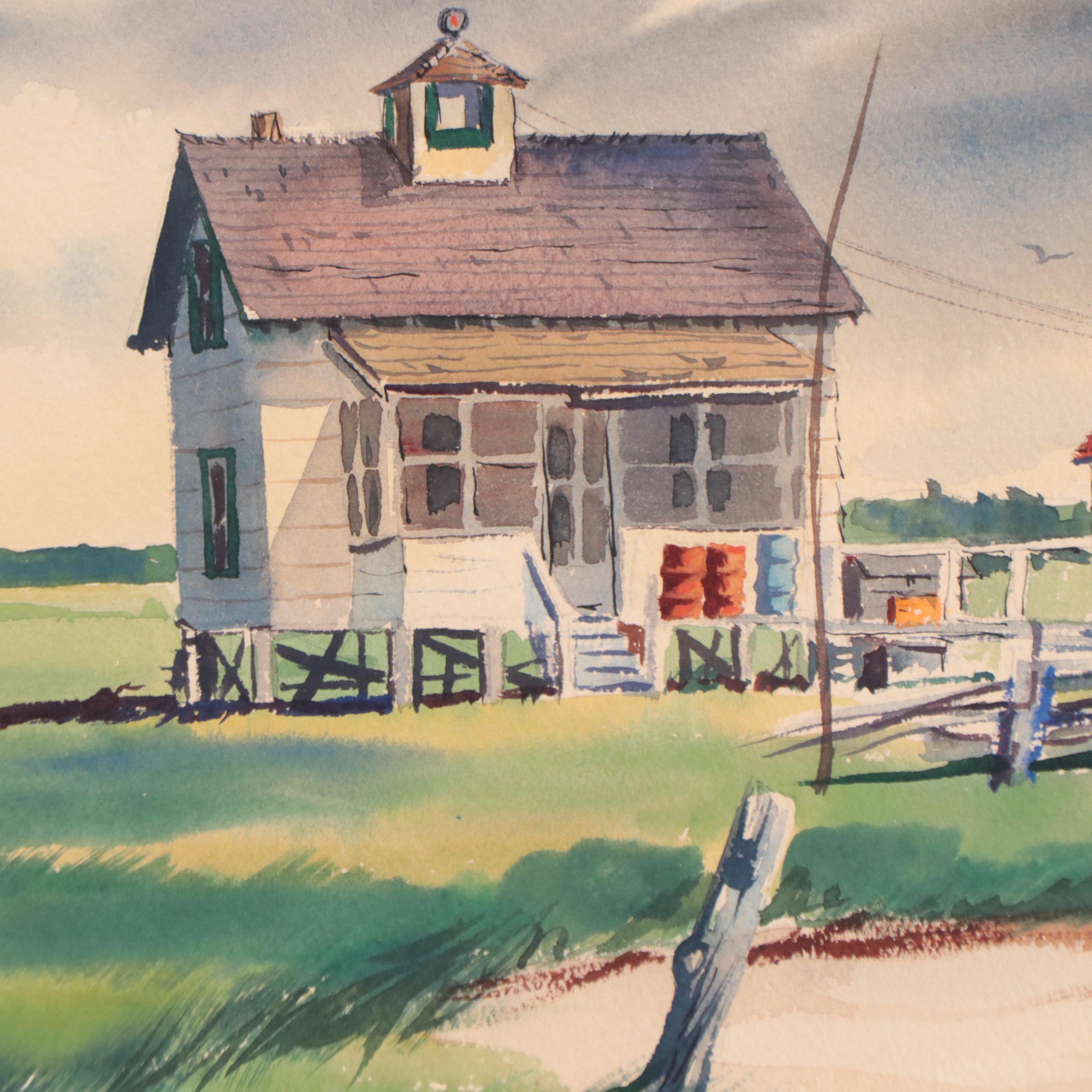 Ranulph Bye Coastal Landscape Watercolor Painting, 1950