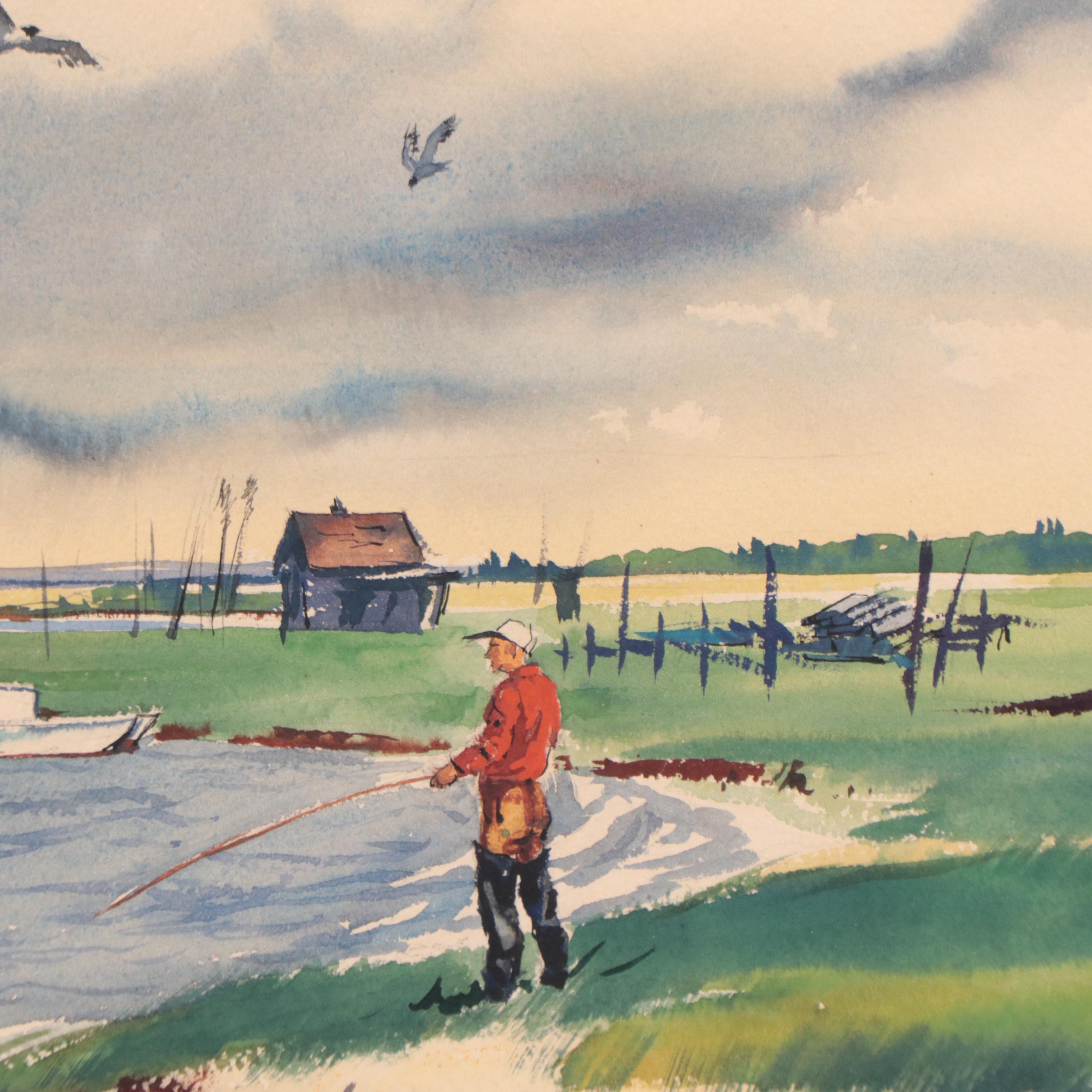 Ranulph Bye Coastal Landscape Watercolor Painting, 1950