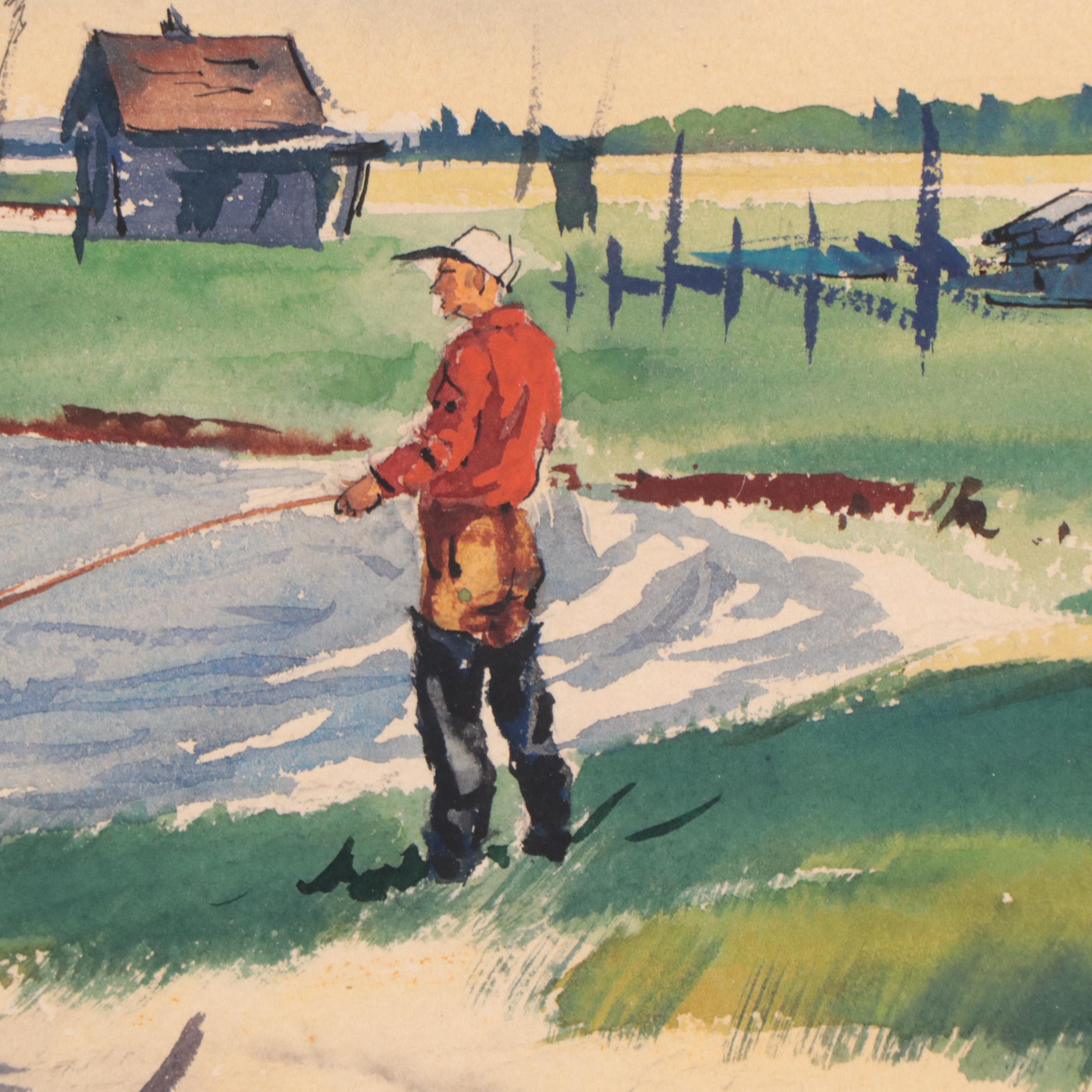 Ranulph Bye Coastal Landscape Watercolor Painting, 1950