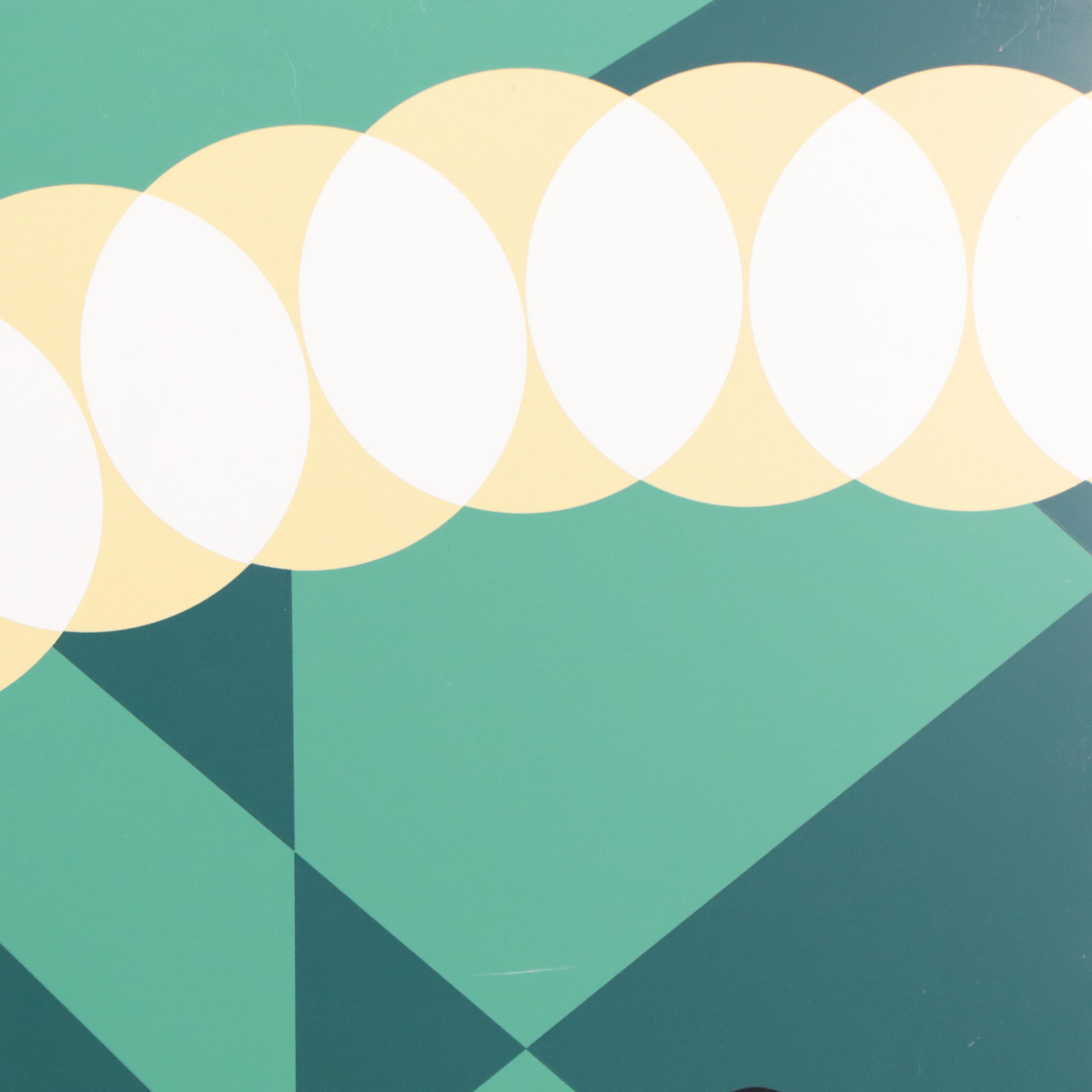 John Vassos Modernist Tennis Scene Silkscreened Enamel on Metal, 1971